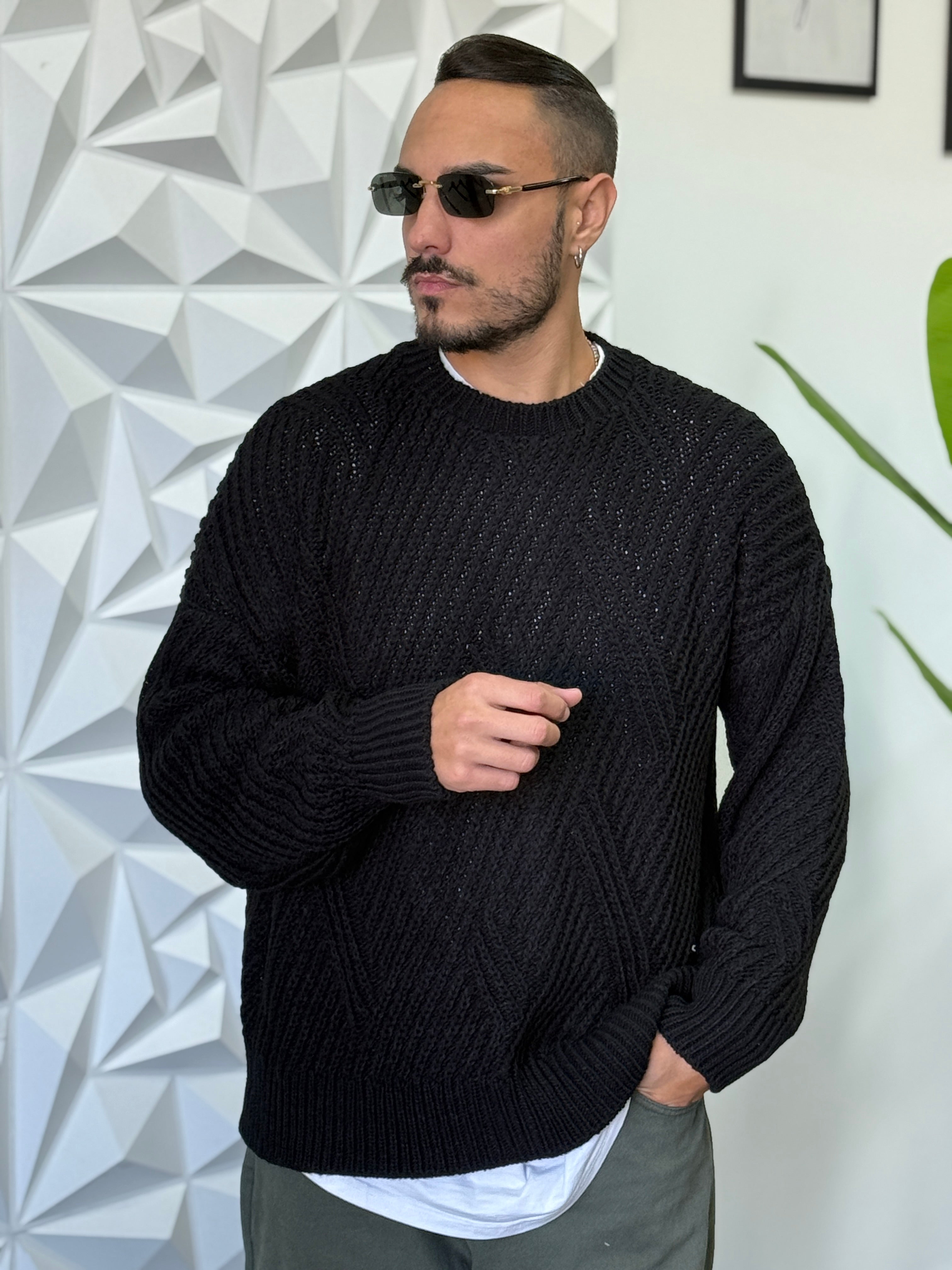 PULLOVER OVERSIZE TRAMA NERO NEW JOB BRAND