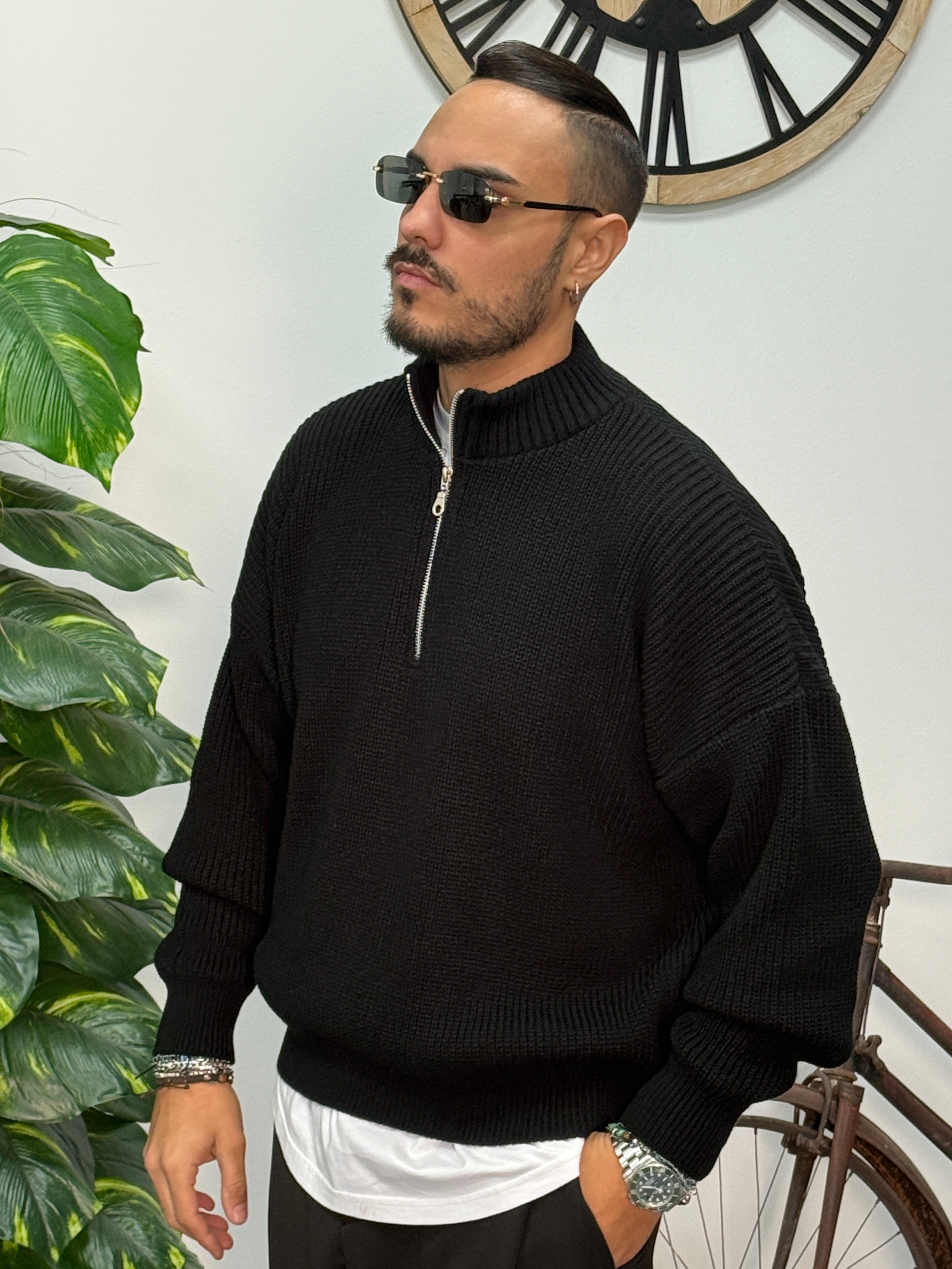 PULLOVER OVERSIZE MEZZA ZIP NERO NEW JOB BRAND