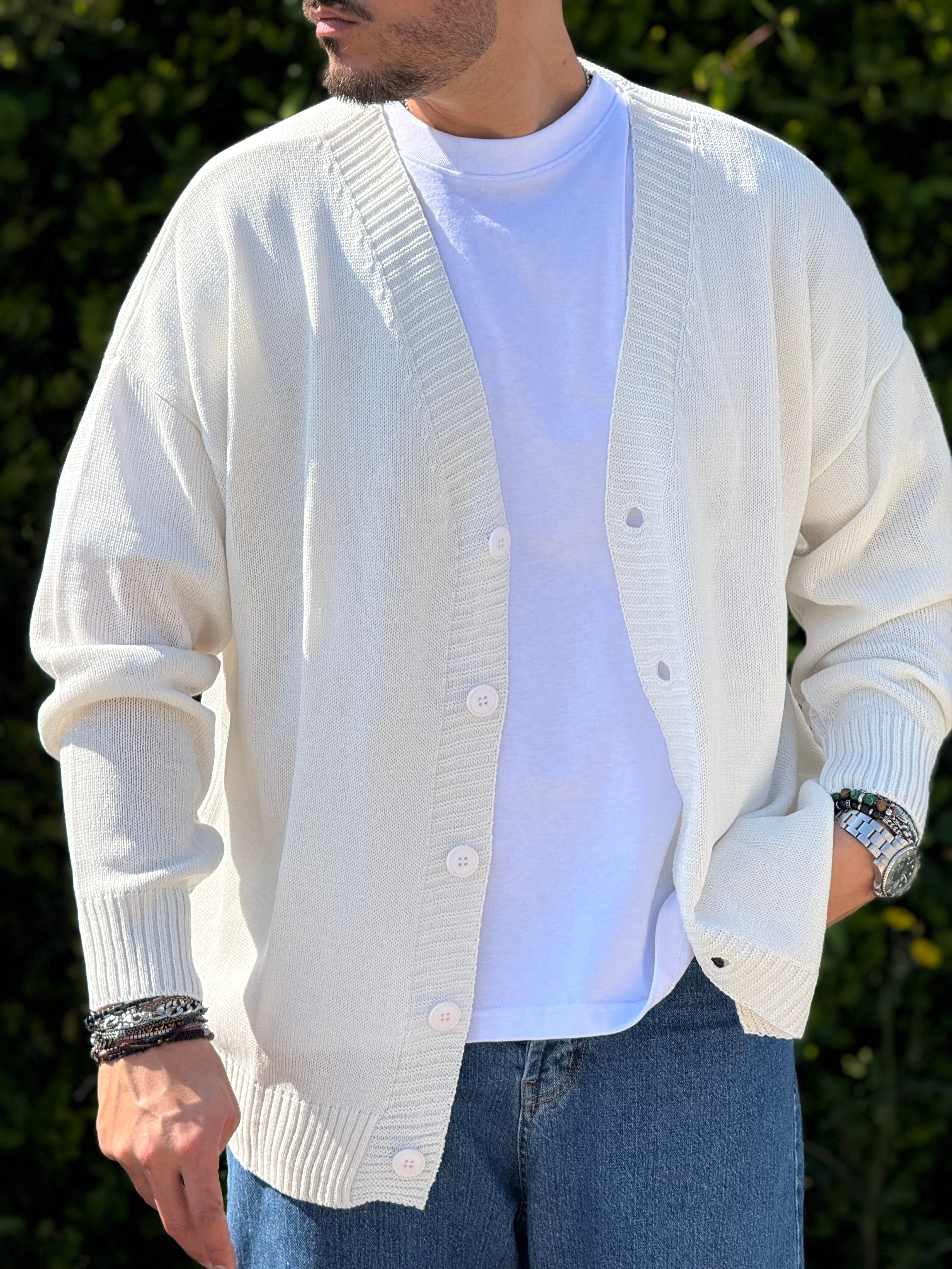 Cardigan bianco latte in filo over New Job Brand