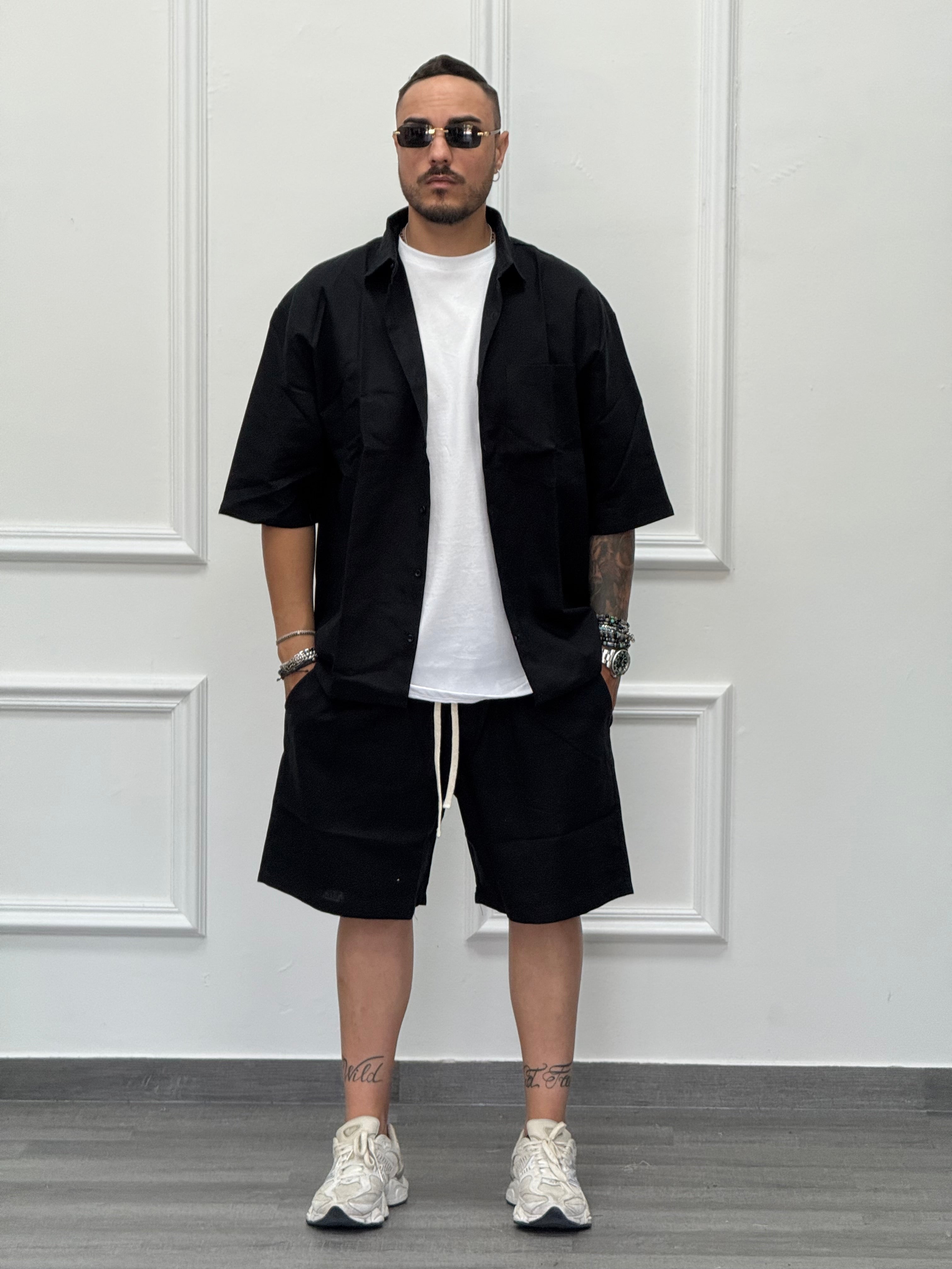 COORDINATO IN LINO NERO OVER NEW JOB BRAND