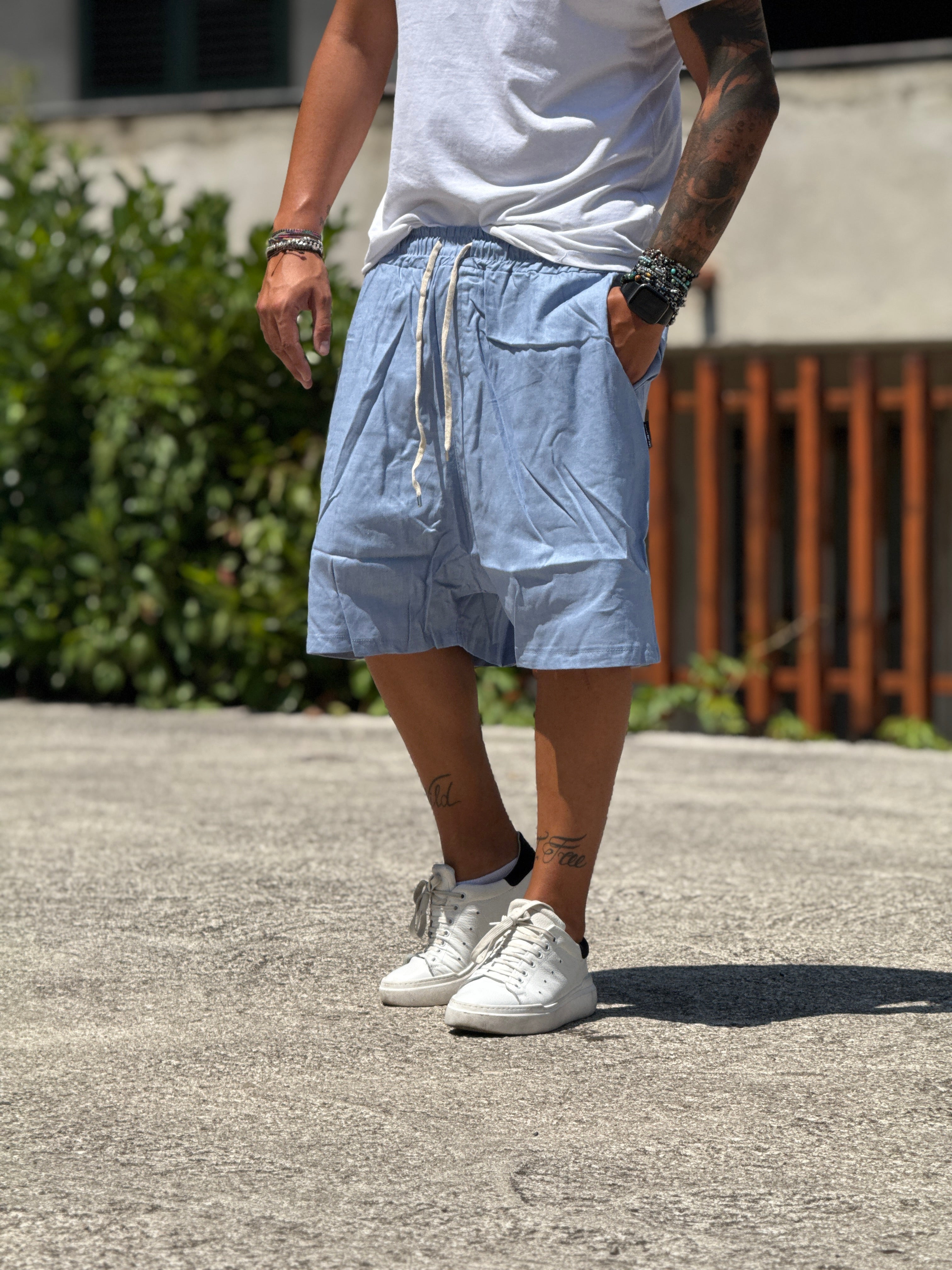 BERMUDA IN LINO CELESTE NEW JOB BRAND