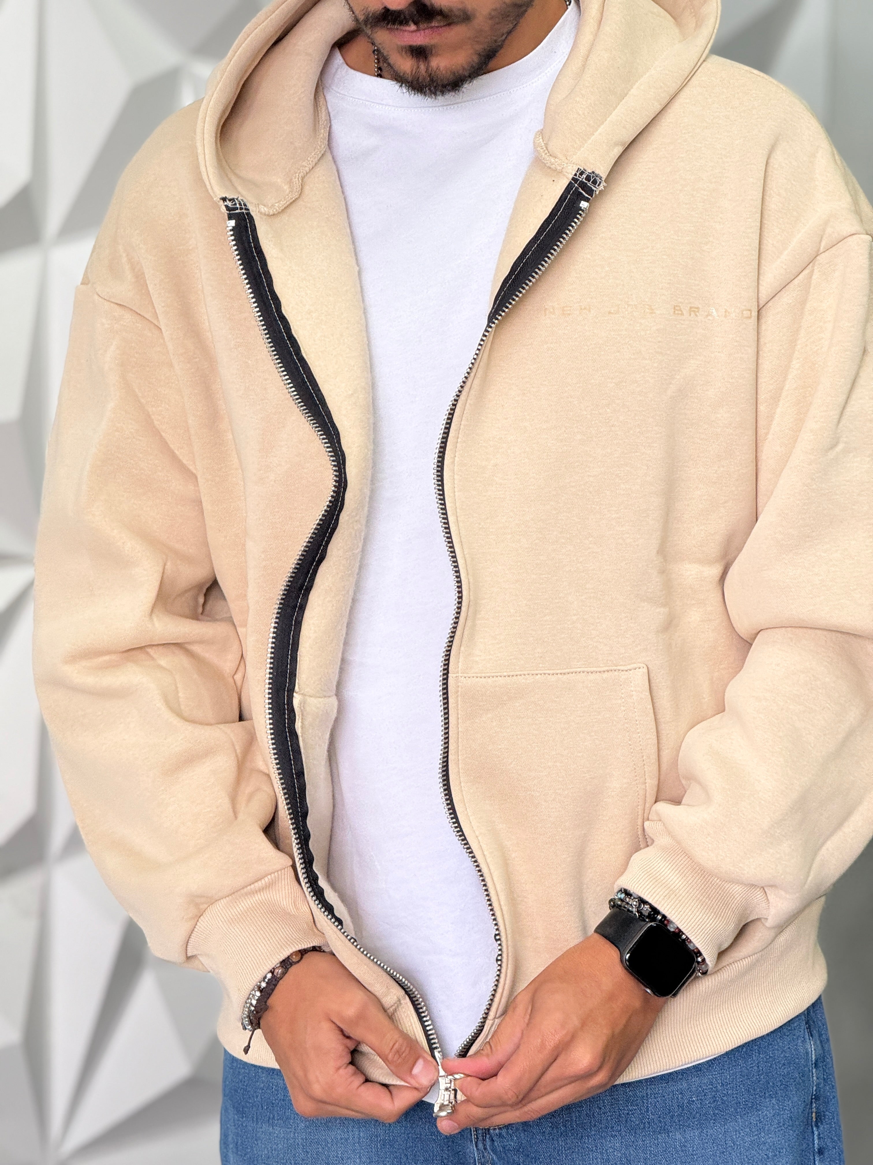 Felpa con zip over Beige new job brand