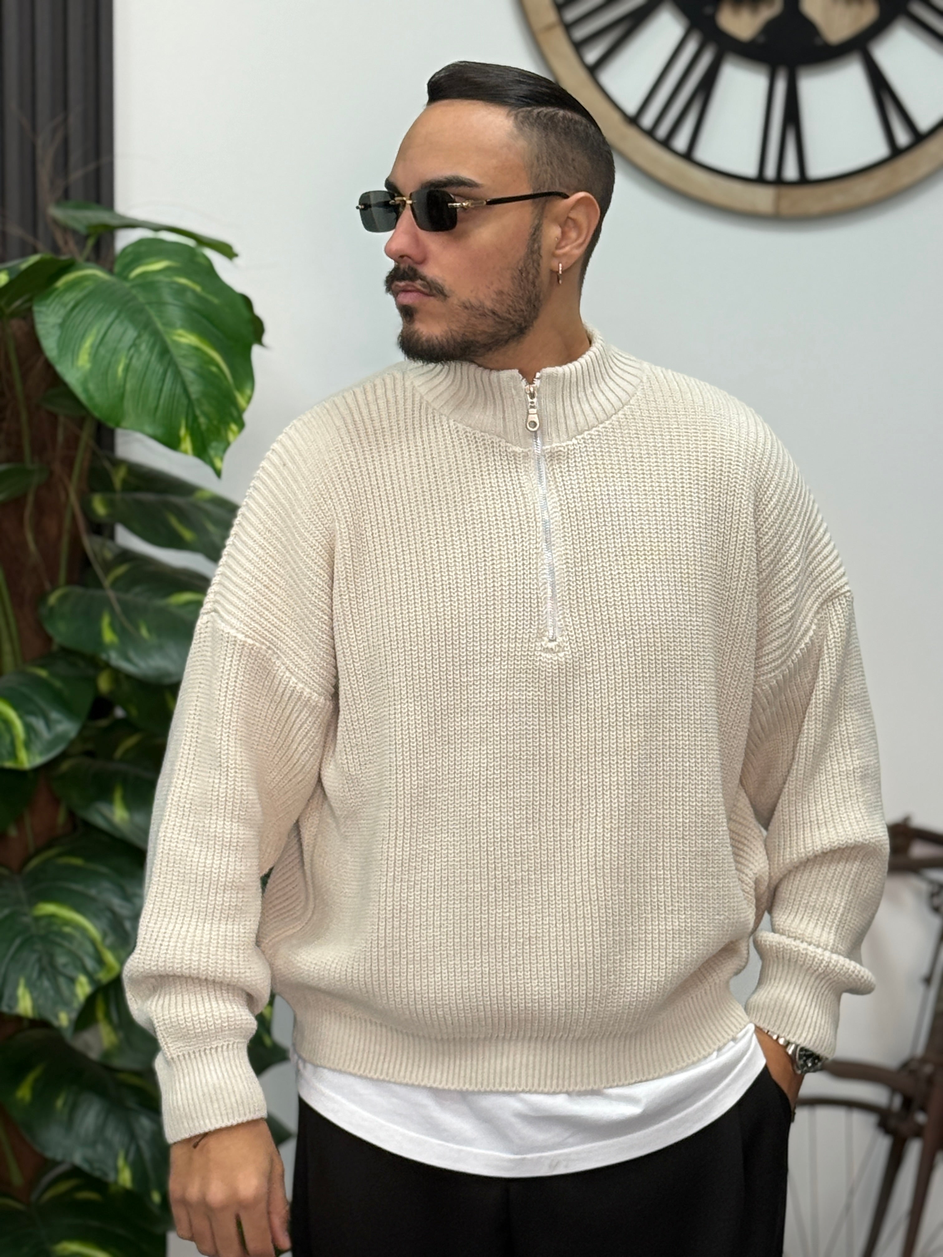 PULLOVER OVERSIZE MEZZA ZIP BEIGE NEW JOB BRAND