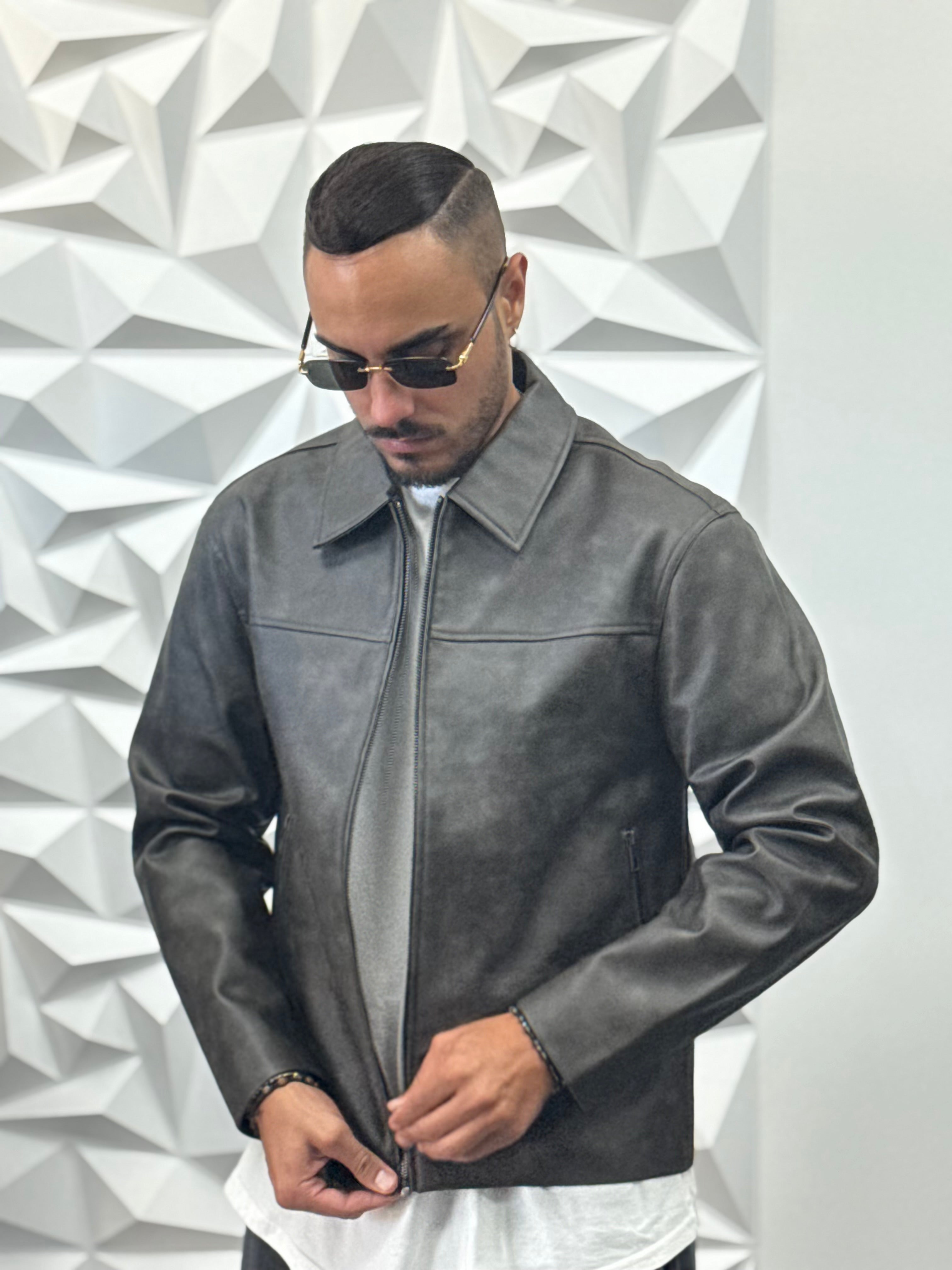 JACKET IN PELLE PIOMBO