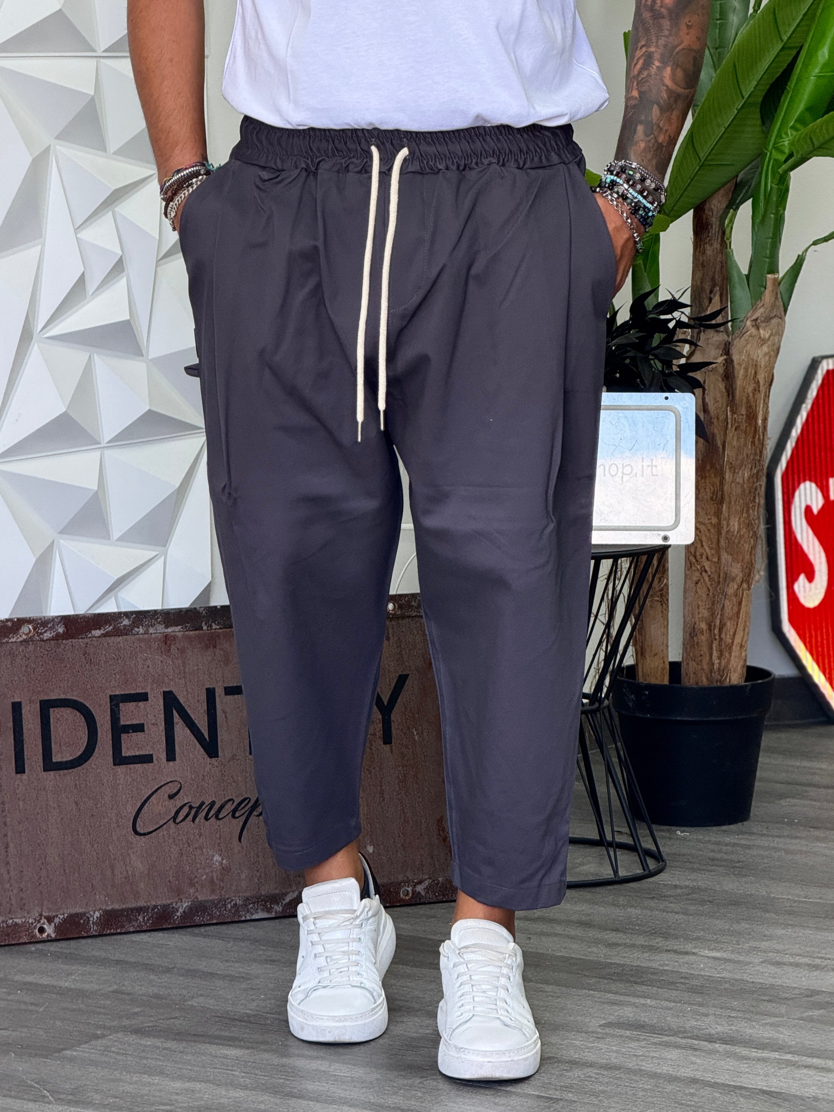 PANTALACCIO NEW DIK GABARDINA GRIGIO SCURO NEW JOB BRAND
