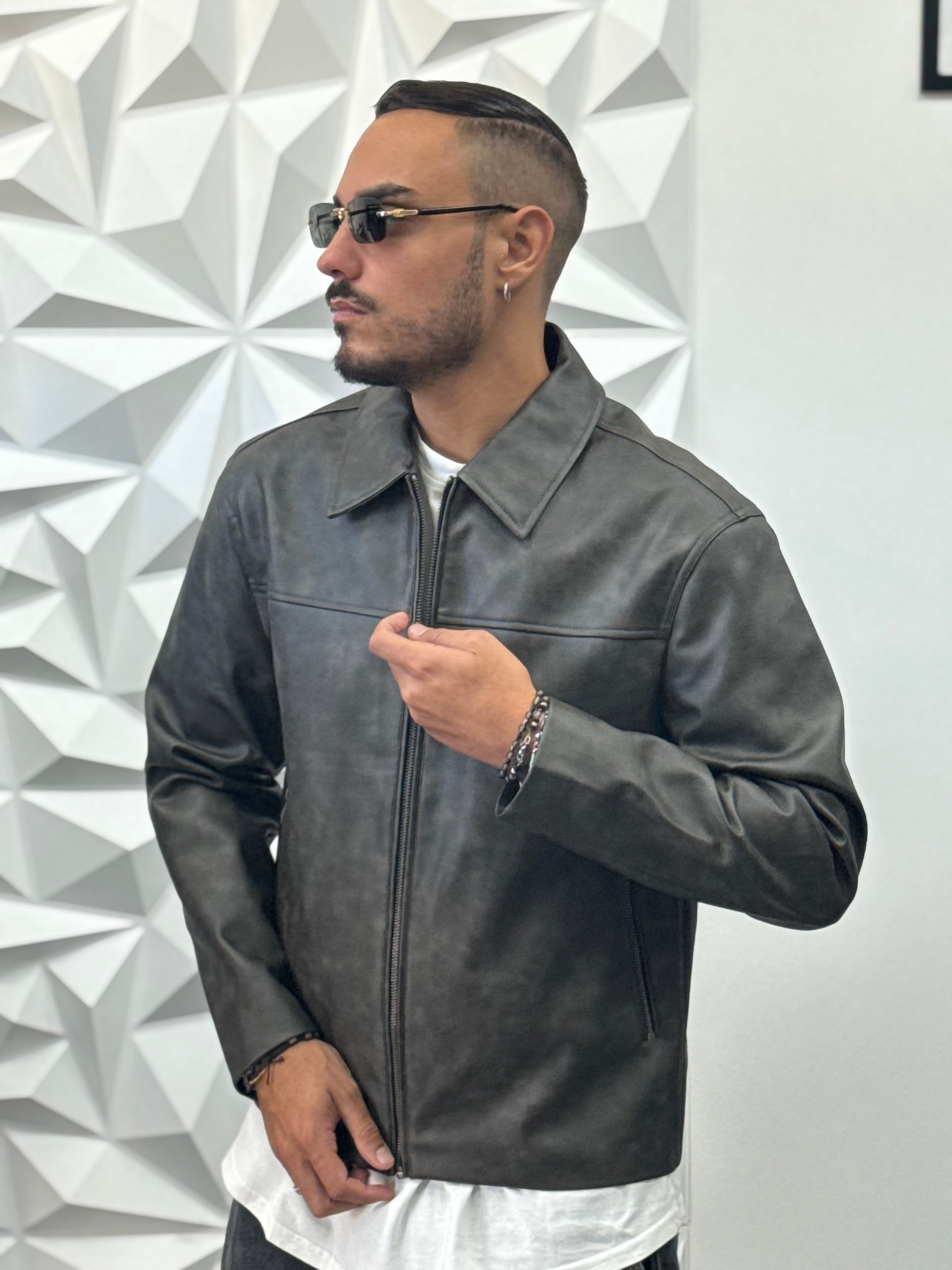 JACKET IN PELLE PIOMBO
