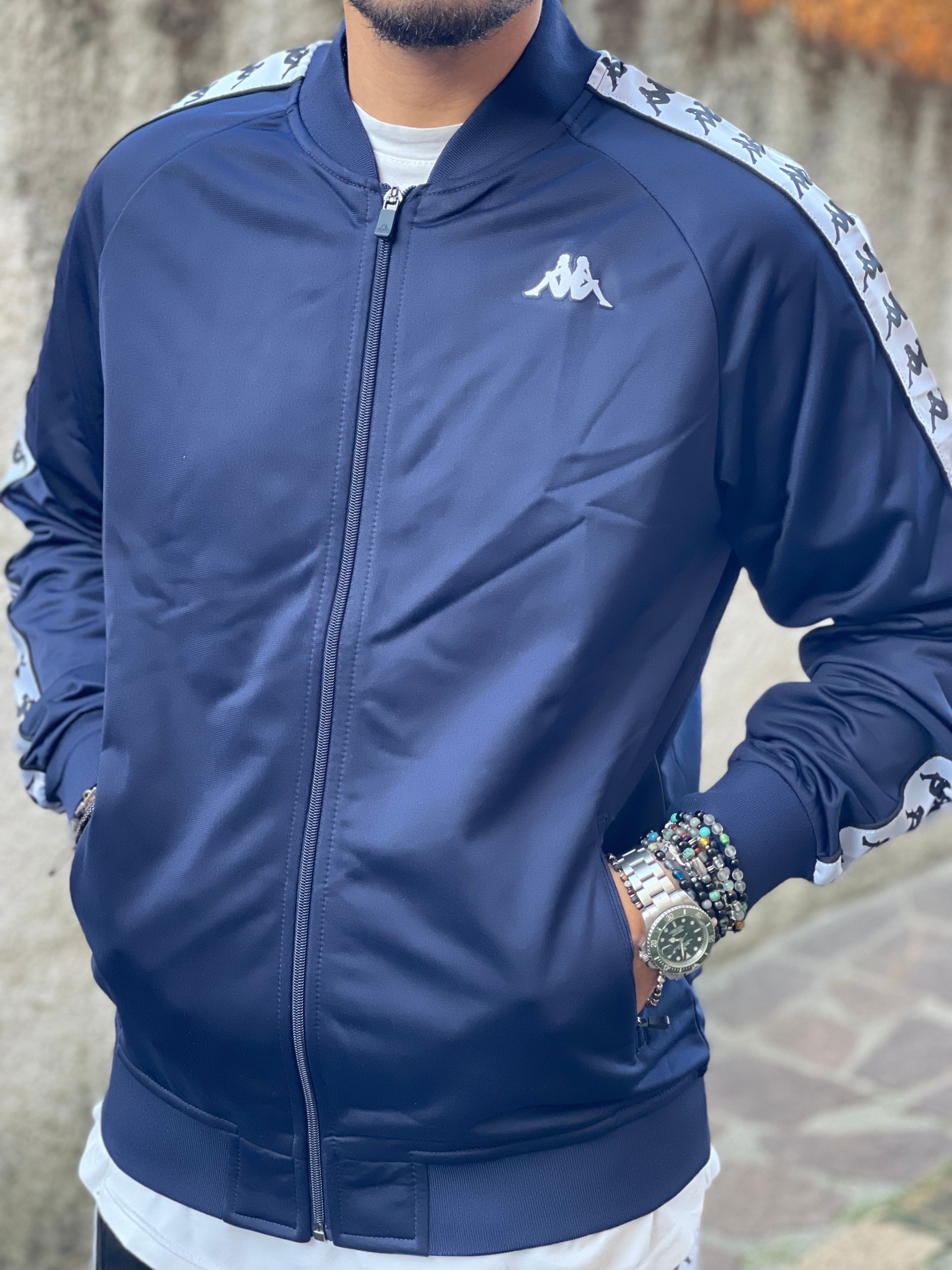 FELPA ZIP KAPPA BLU CON BANDA