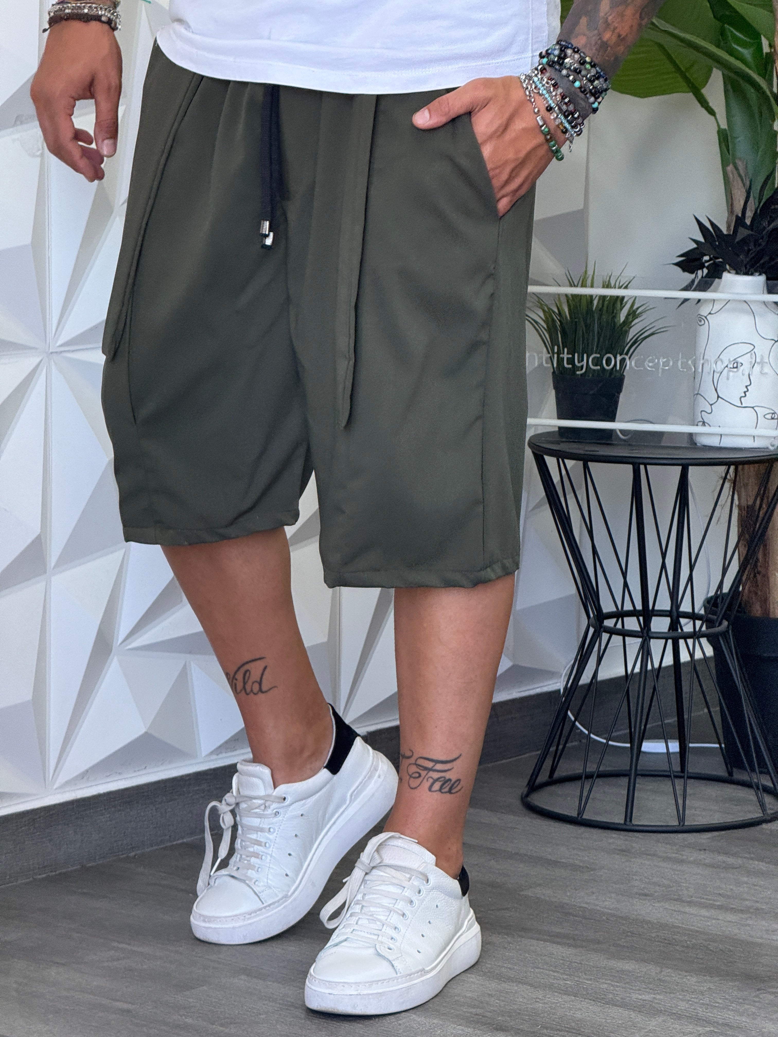 BERMUDA 74 VERDE MILITARE CINTURINO NEW JOB BRAND