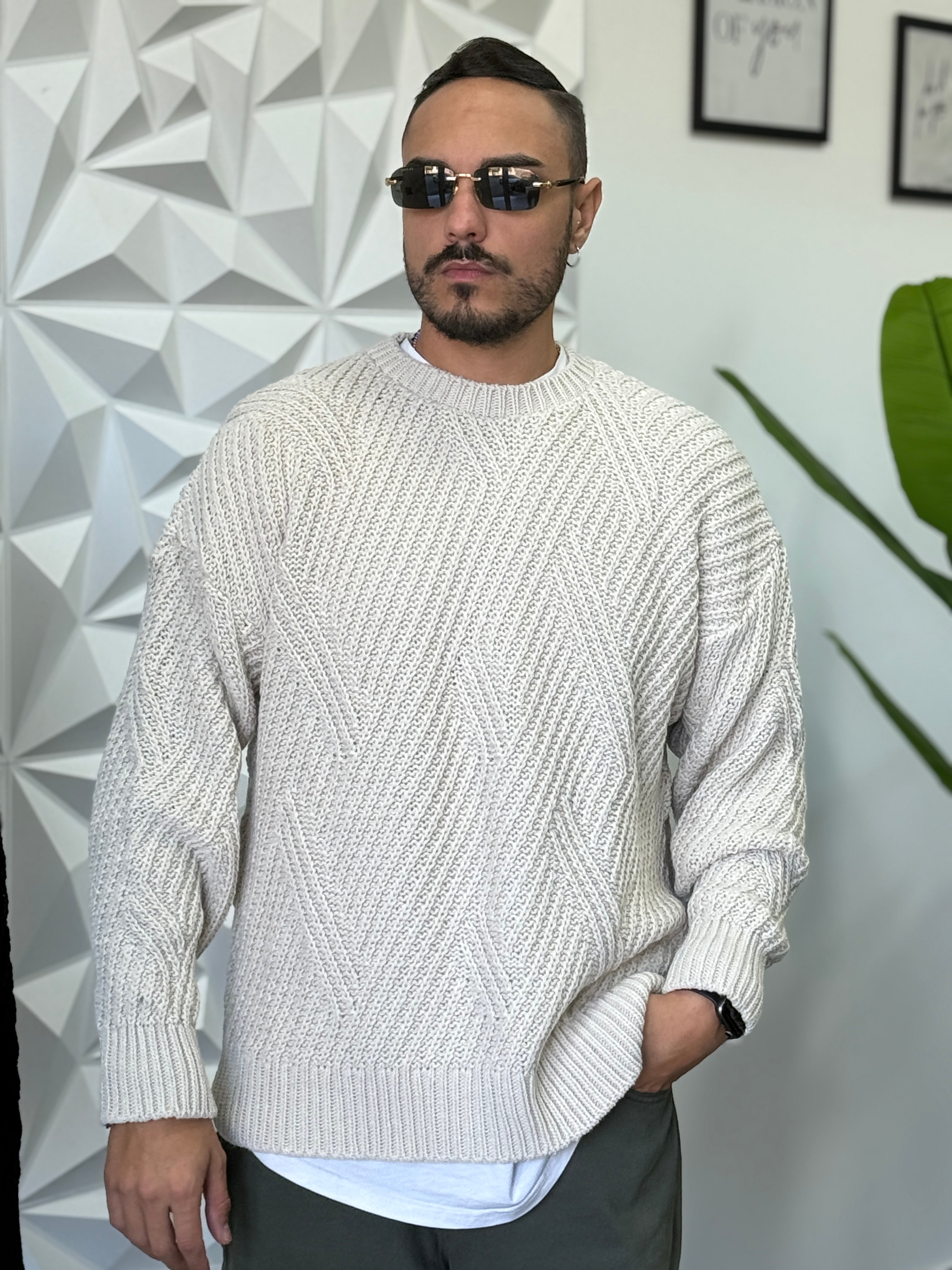 PULLOVER OVERSIZE TRAMA BEIGE NEW JOB BRAND