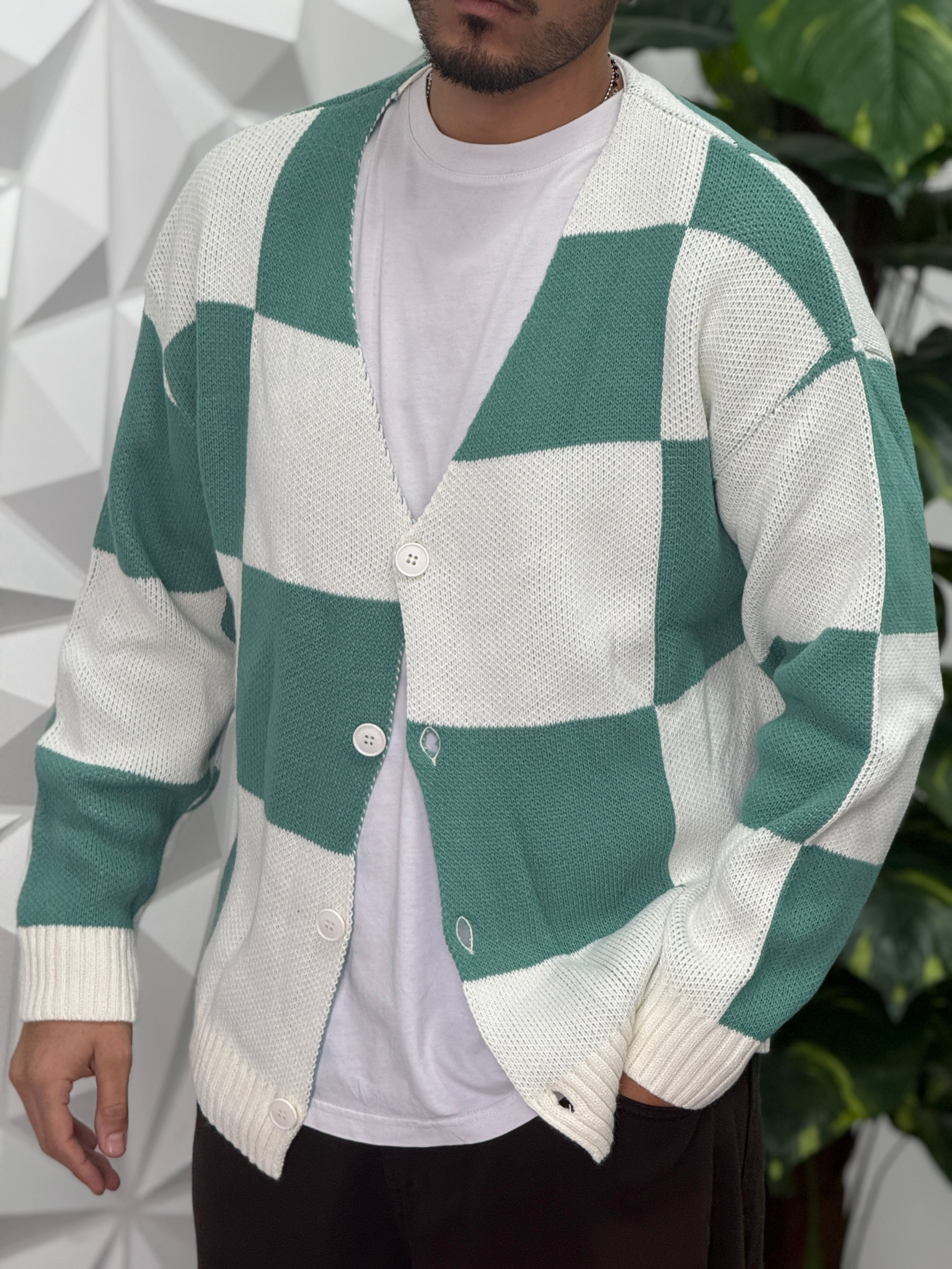 (CARDIGAN QUADRO VERDE ACQUA NJB