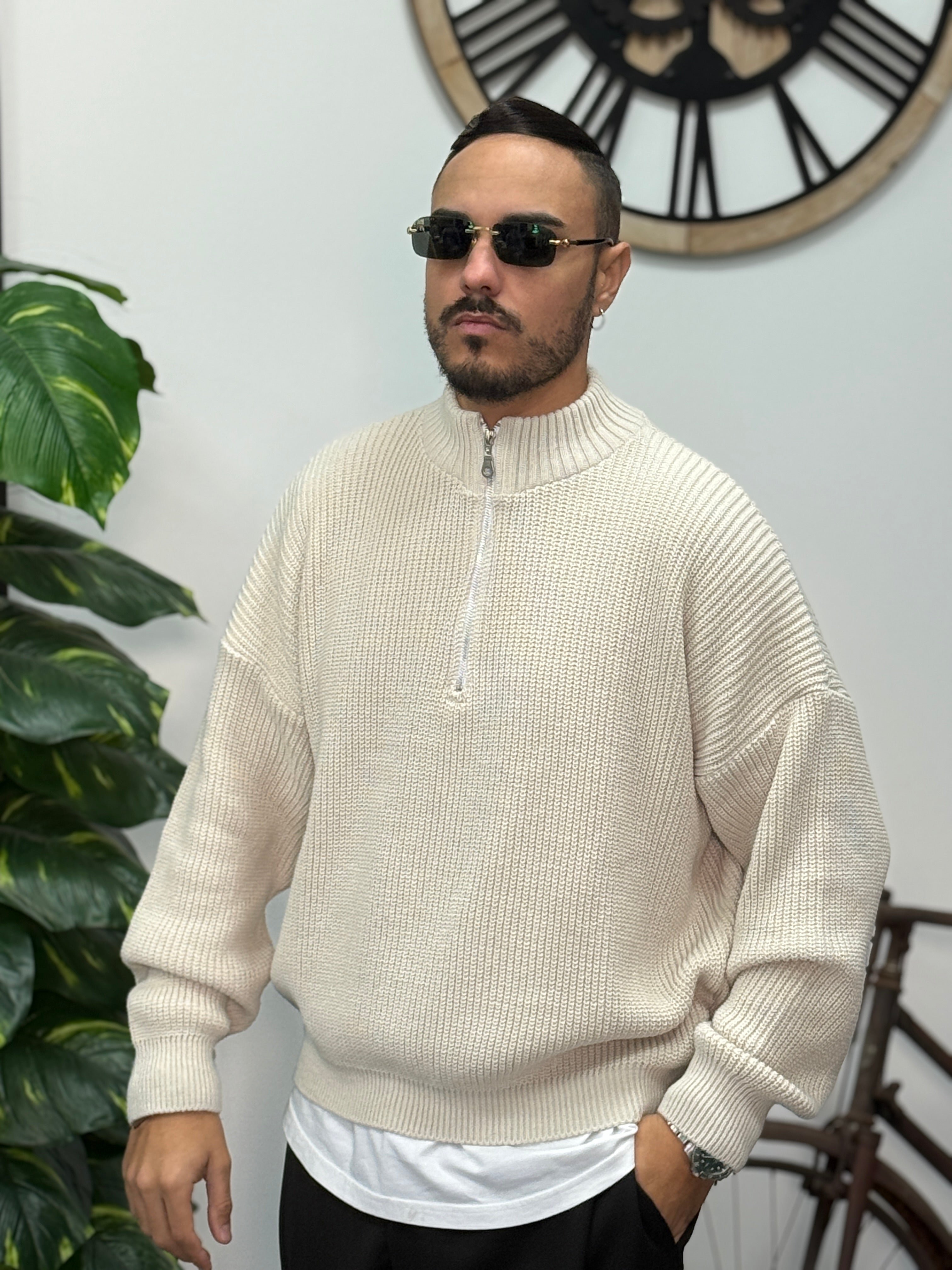 PULLOVER OVERSIZE MEZZA ZIP BEIGE NEW JOB BRAND