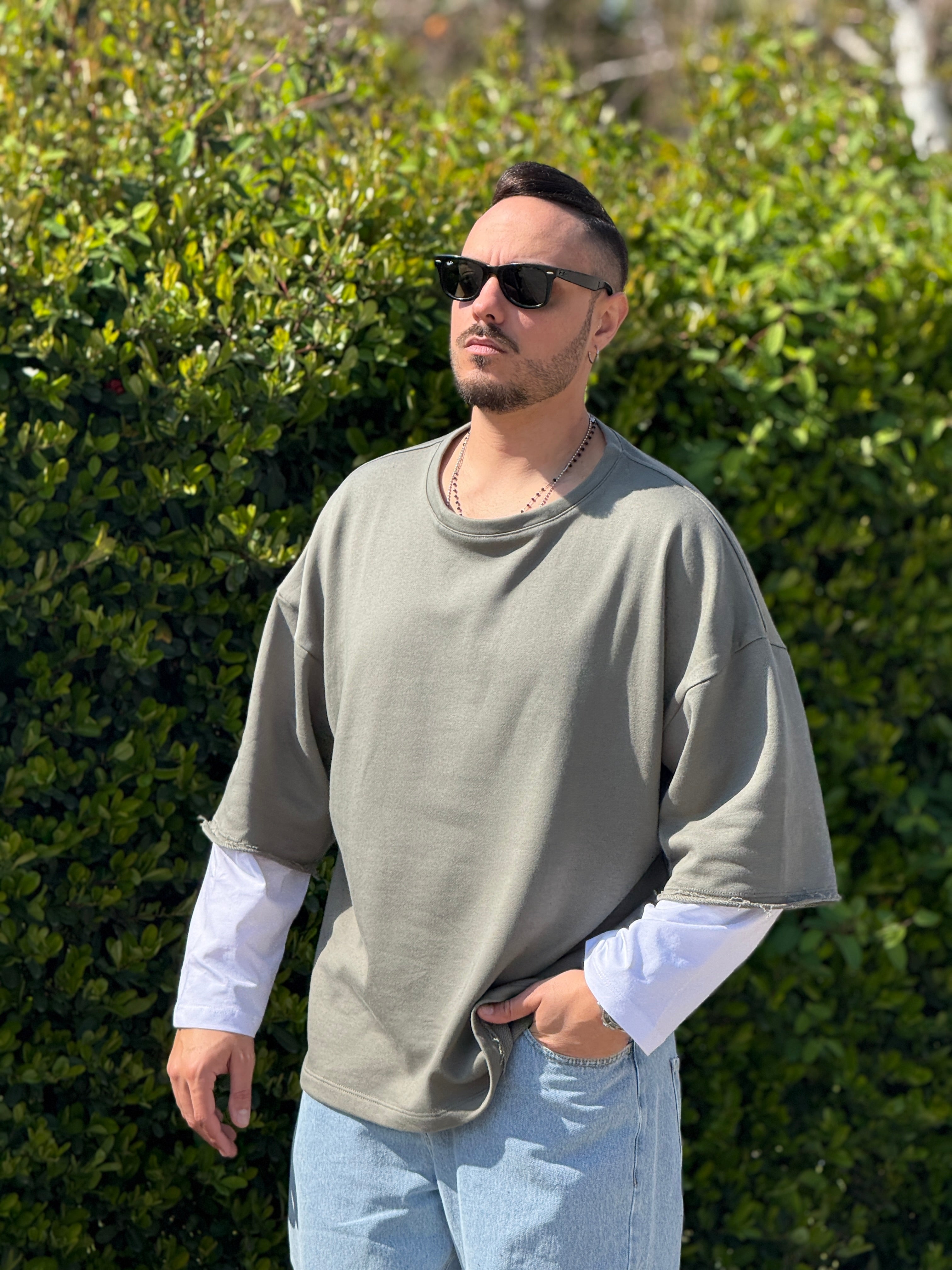 Shirt 300gr over doppiamanica verde new Job Brand