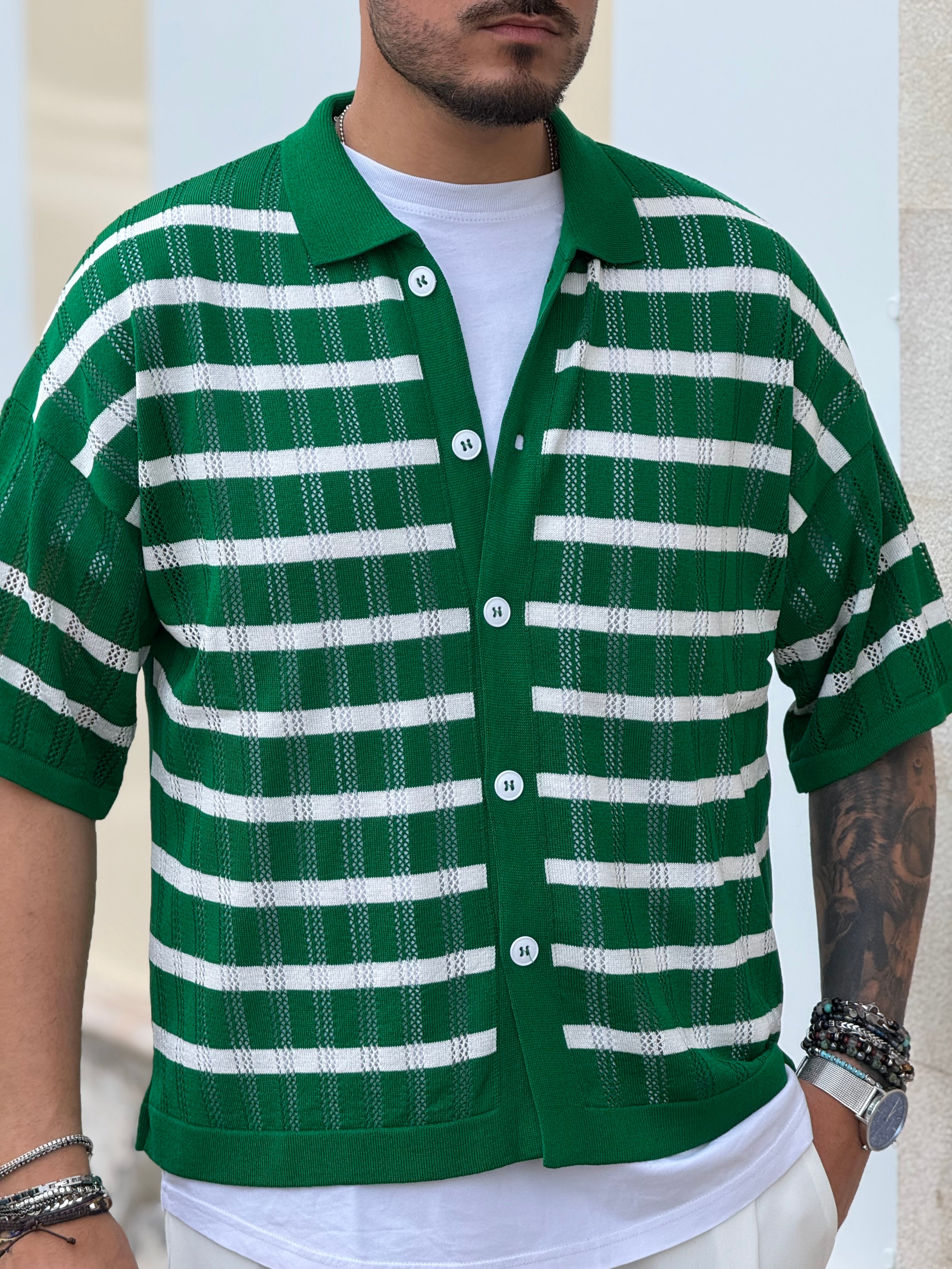 CAMICIA OVER IN FILO RIGATO VERDE NEW JOB BRAND