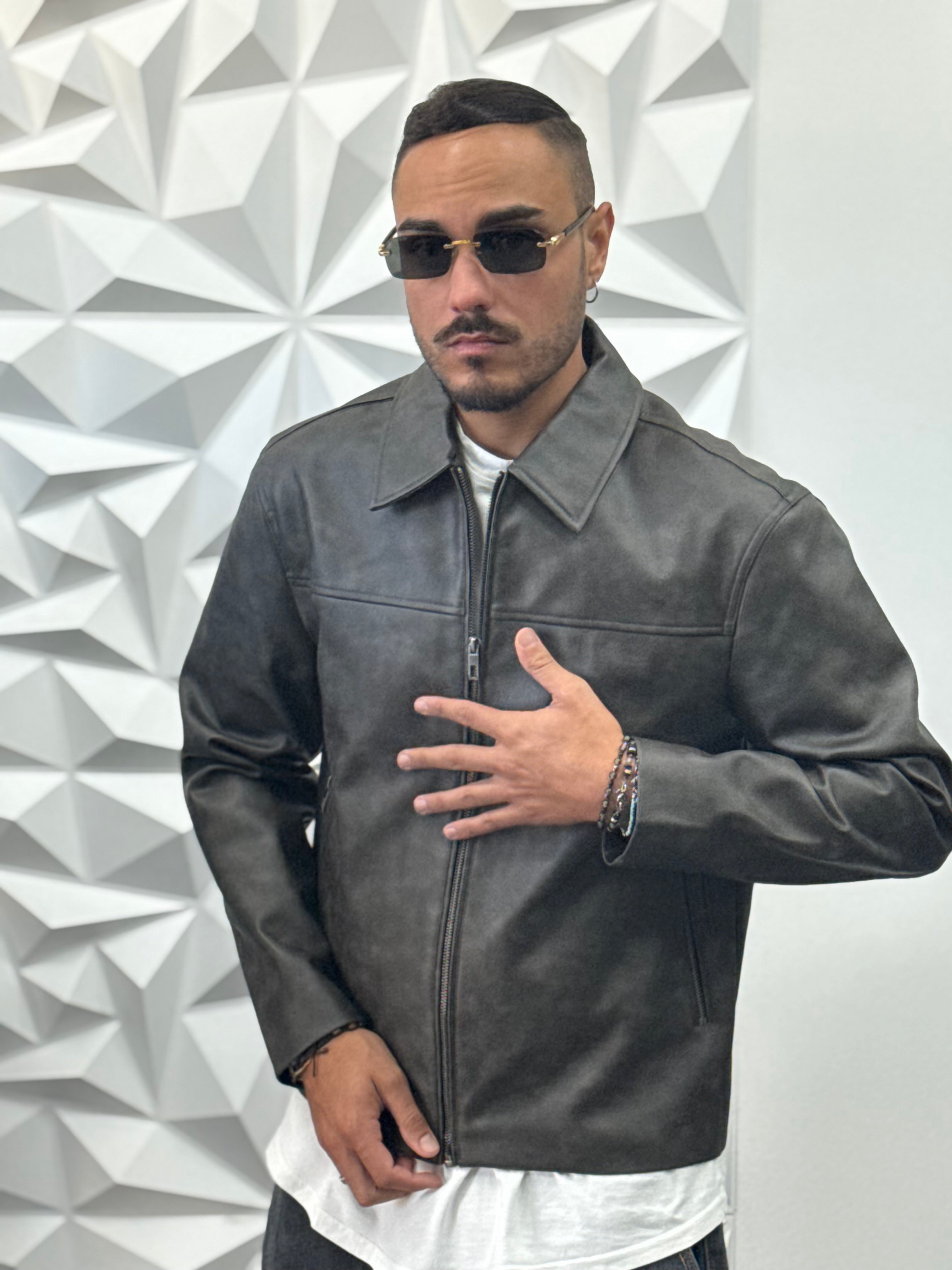 JACKET IN PELLE PIOMBO