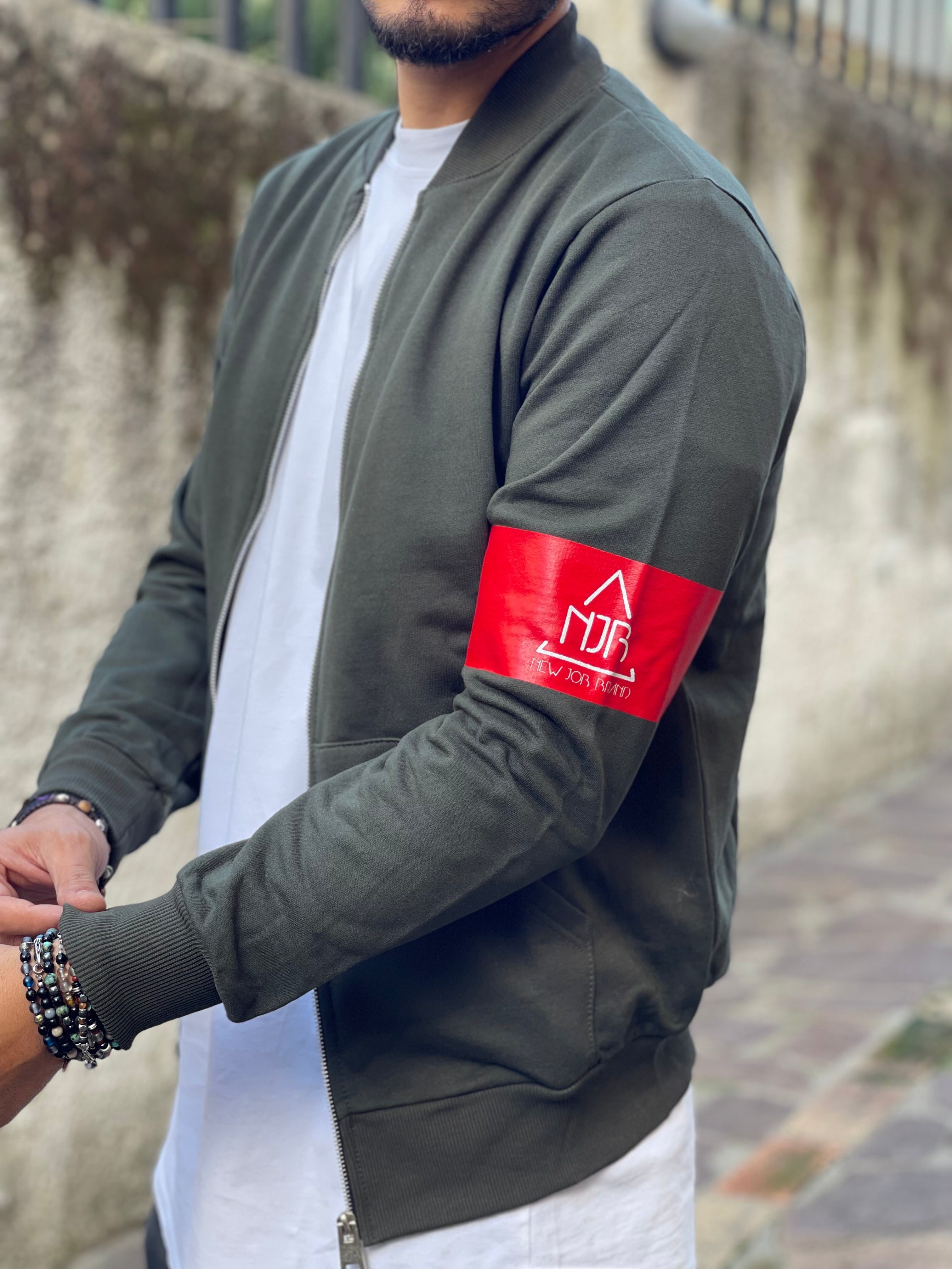 FELPA ZIP NEW JOB BRAND VERDE MILITARE