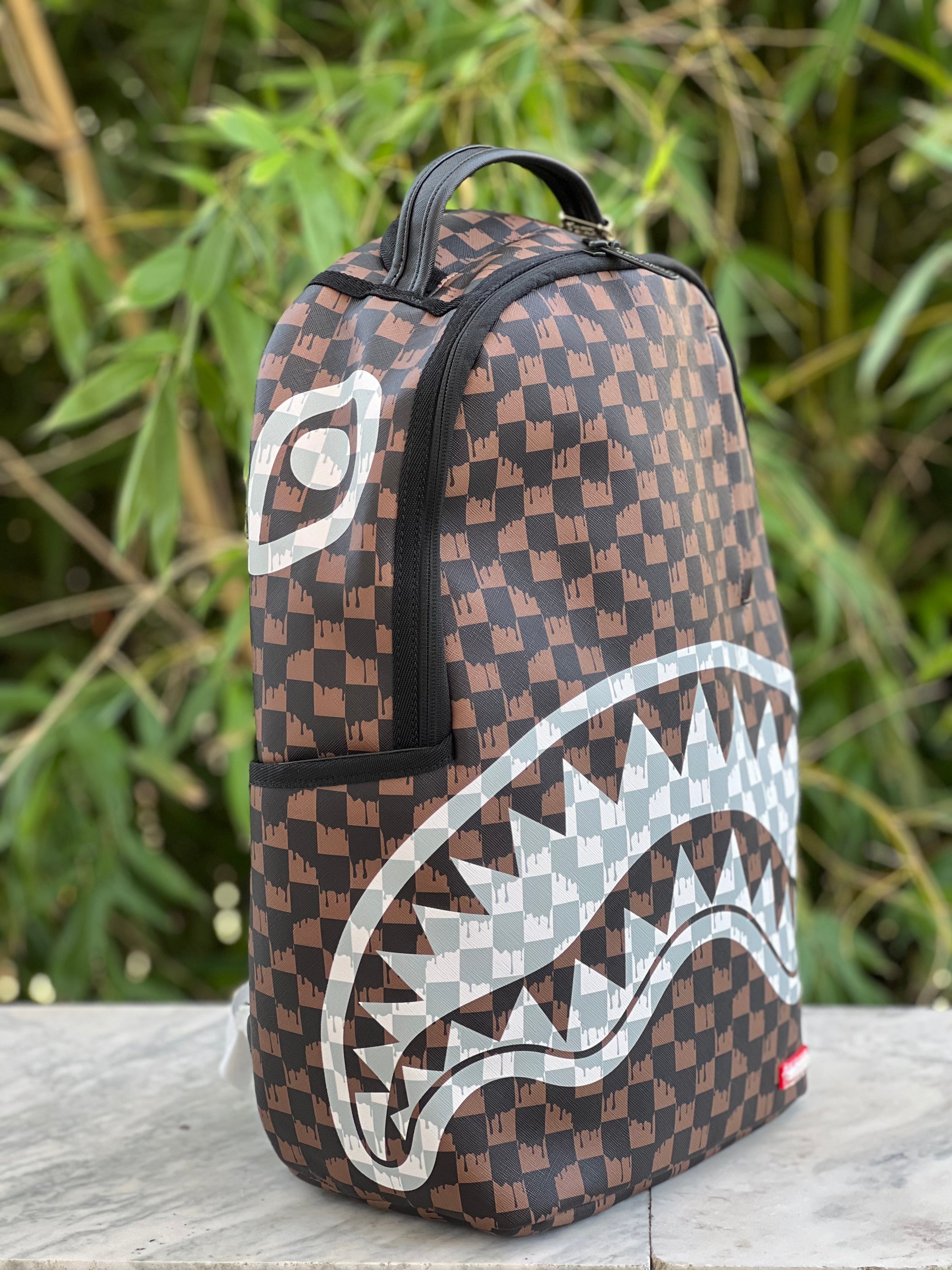 ZAINO SPRAYGROUND BROWN AND CREAM DRIP CHECK