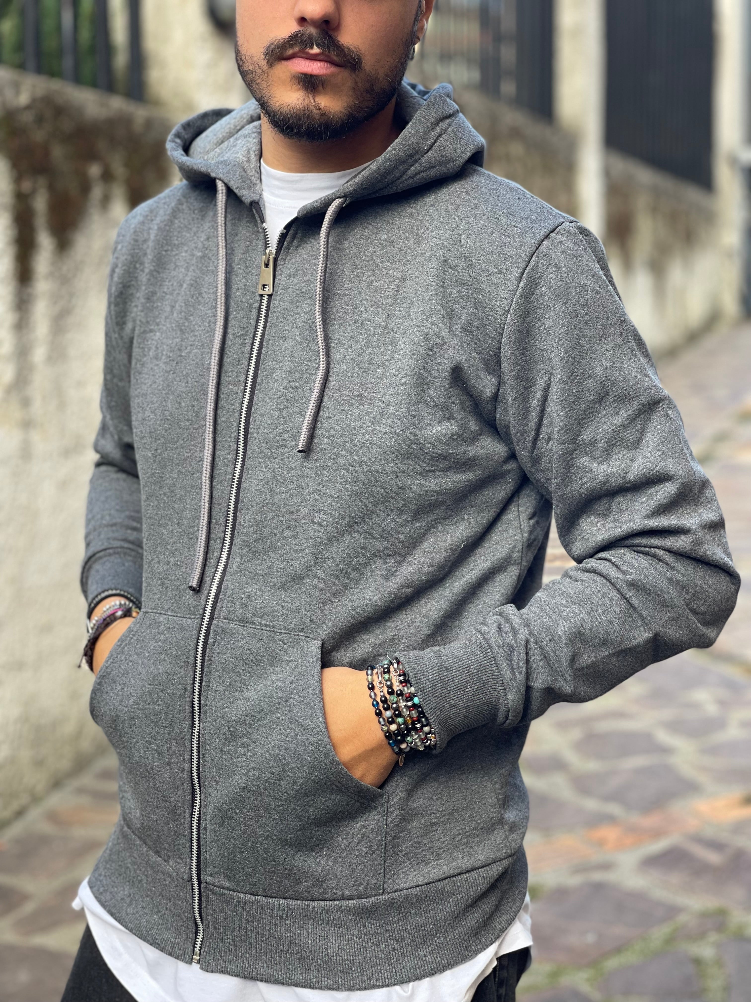 FELPA ZIP CON CAPPUCCIO NJB ANTRACITE