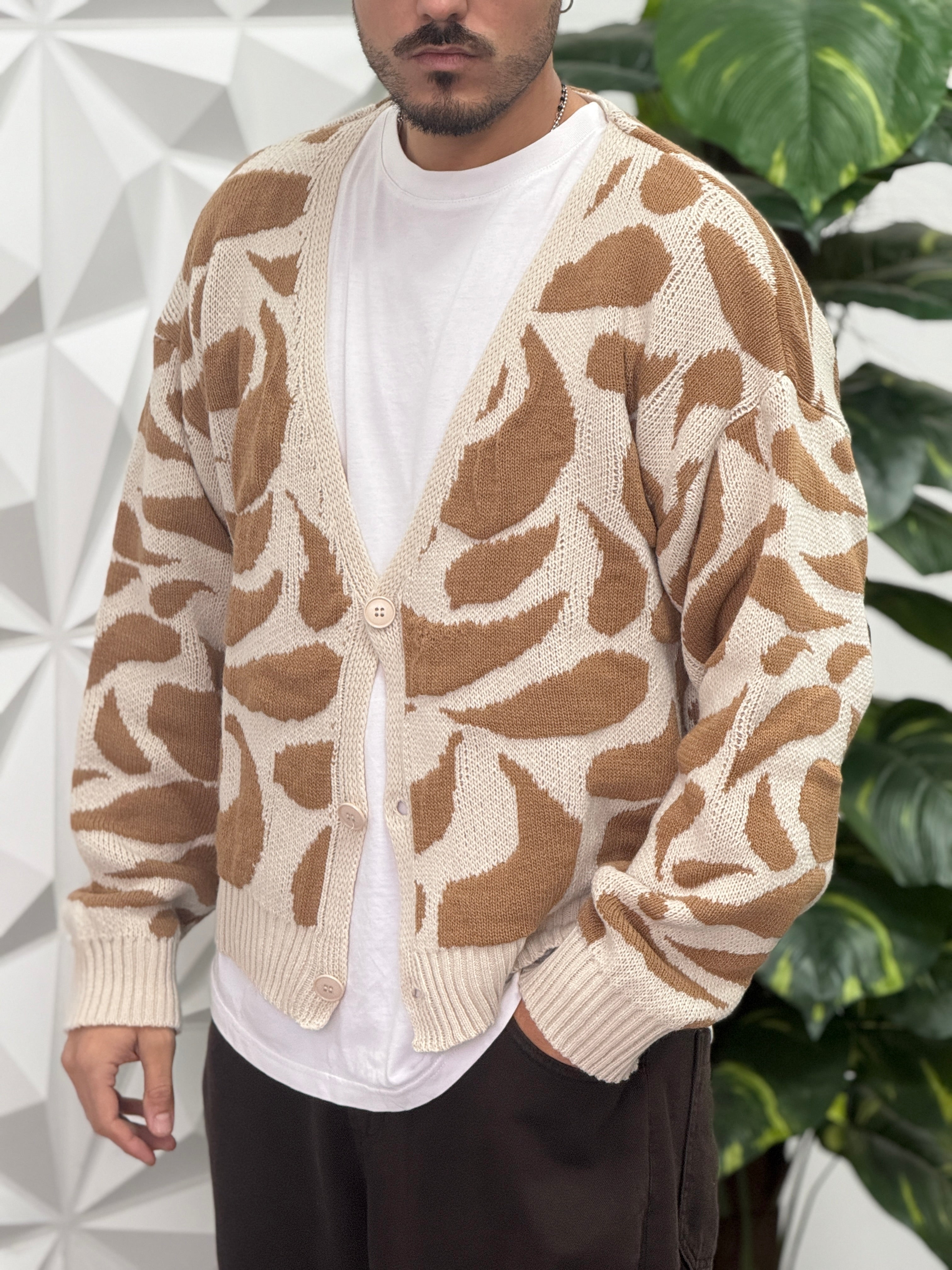 CARDIGAN MACULATO BEIGE CROPPED REVAME