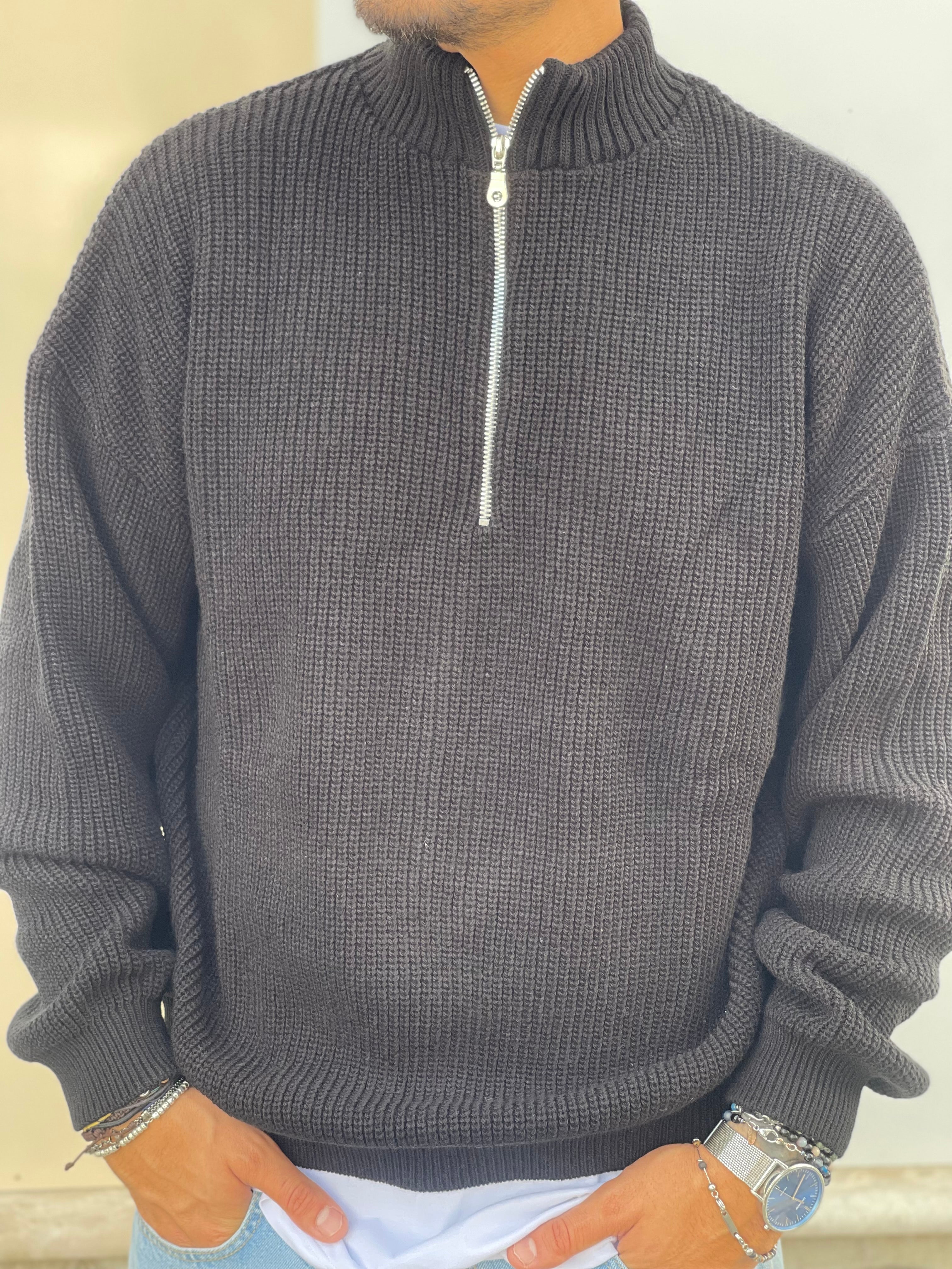 PULLOVER MEZZOCOLLO ZIP NEW JOB BRAND NERO