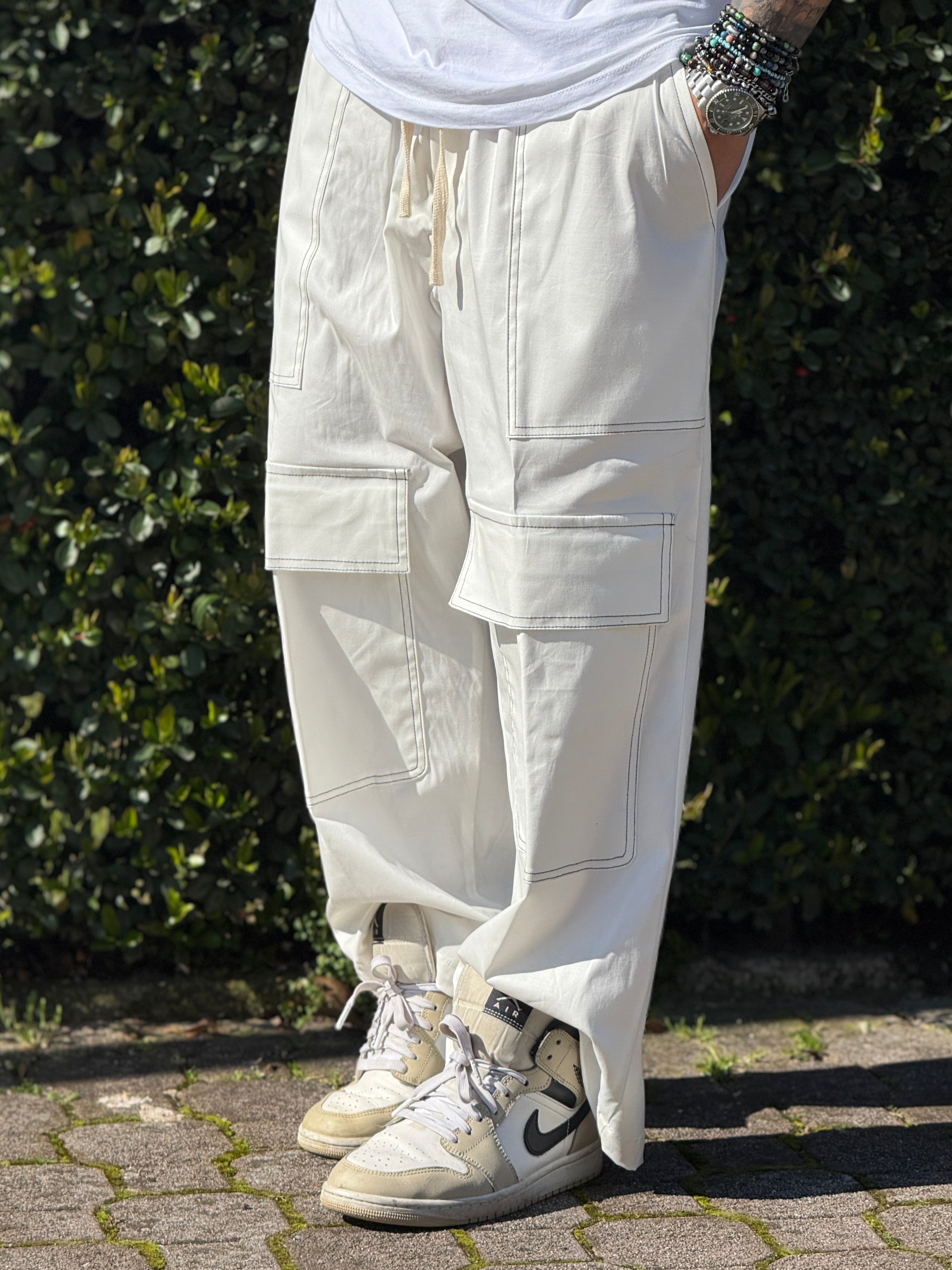 PANTALACCIO FRONT CARGO BAGGY  BIANCO NEW JOB BRAND