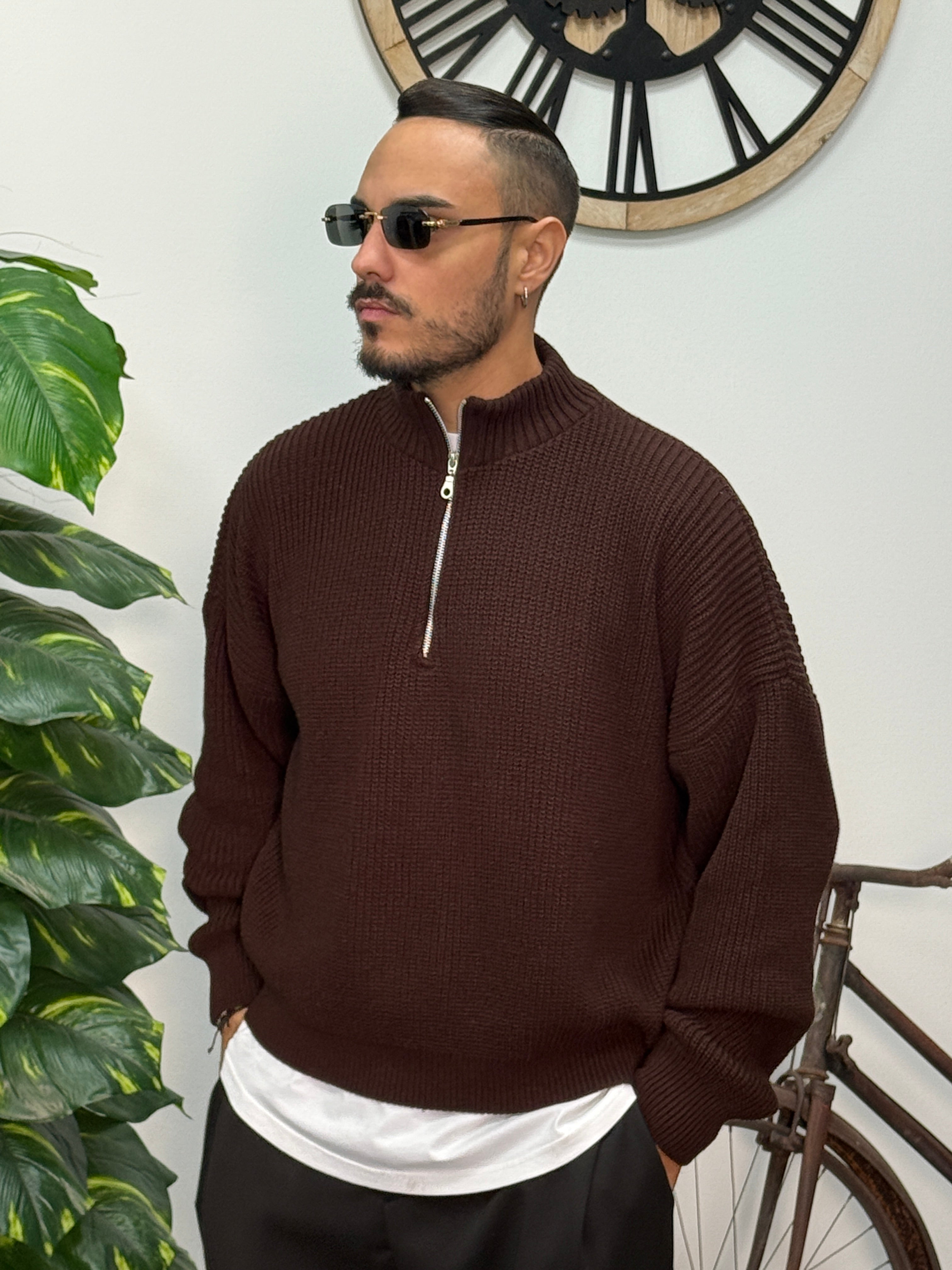 PULLOVER OVERSIZE MEZZA ZIP MORO  NEW JOB BRAND