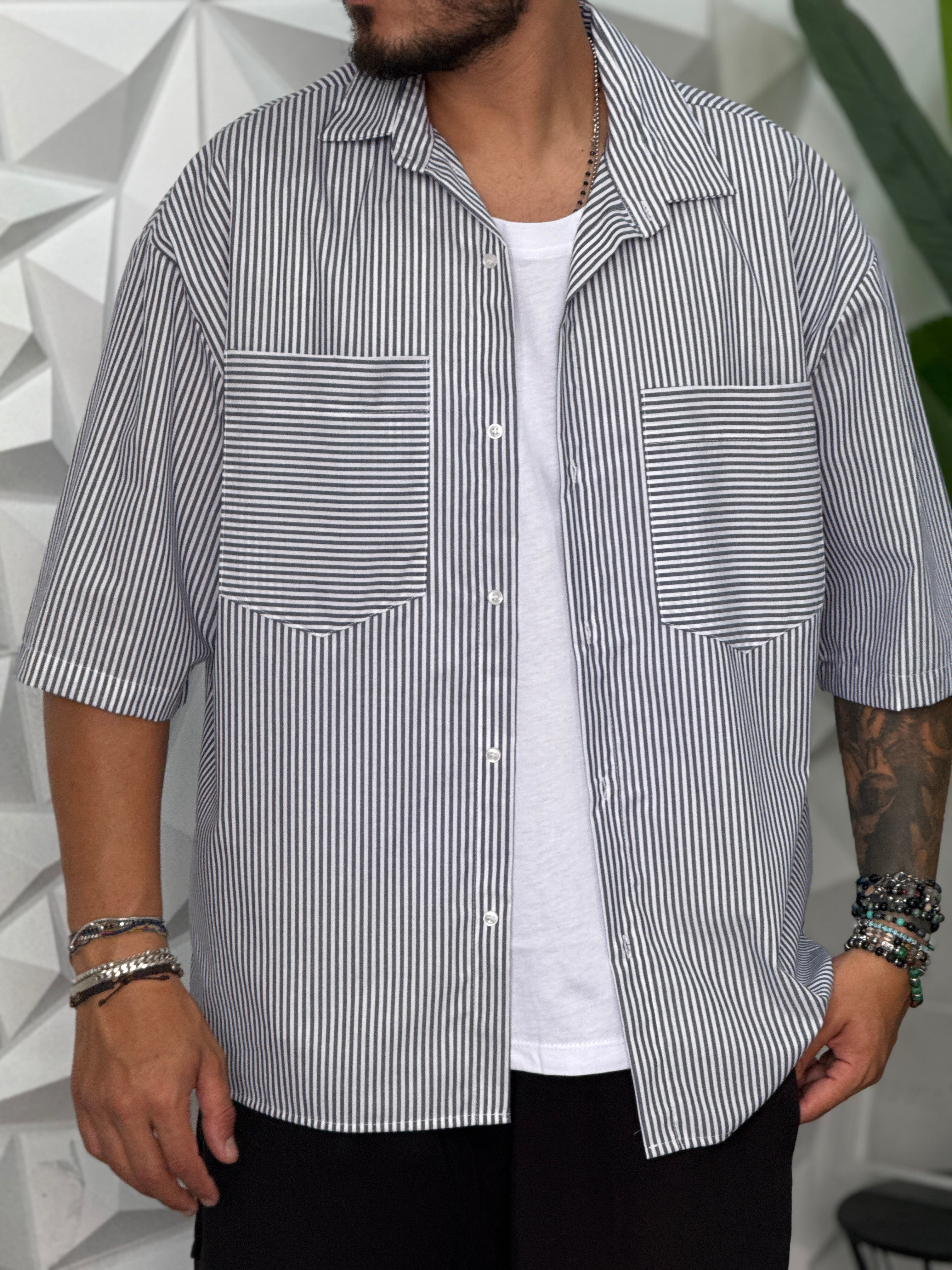 CAMICIA OVERSIZE MEZZA MANICA RIGATA  NEW JOB BRAND