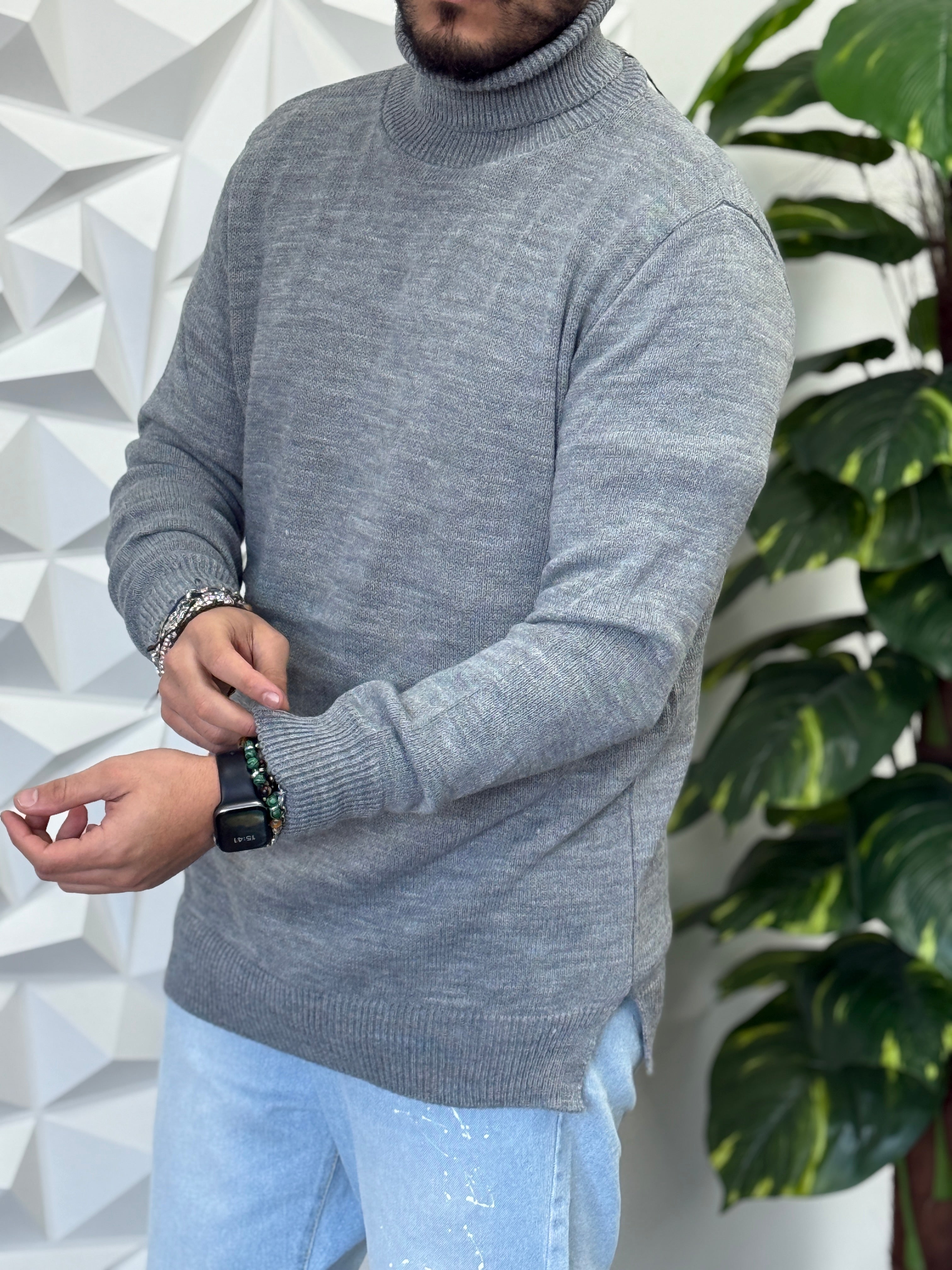 PULLOVER  LONG FIT COLLO ALTO GRIGIO   NEW JOB BRAND