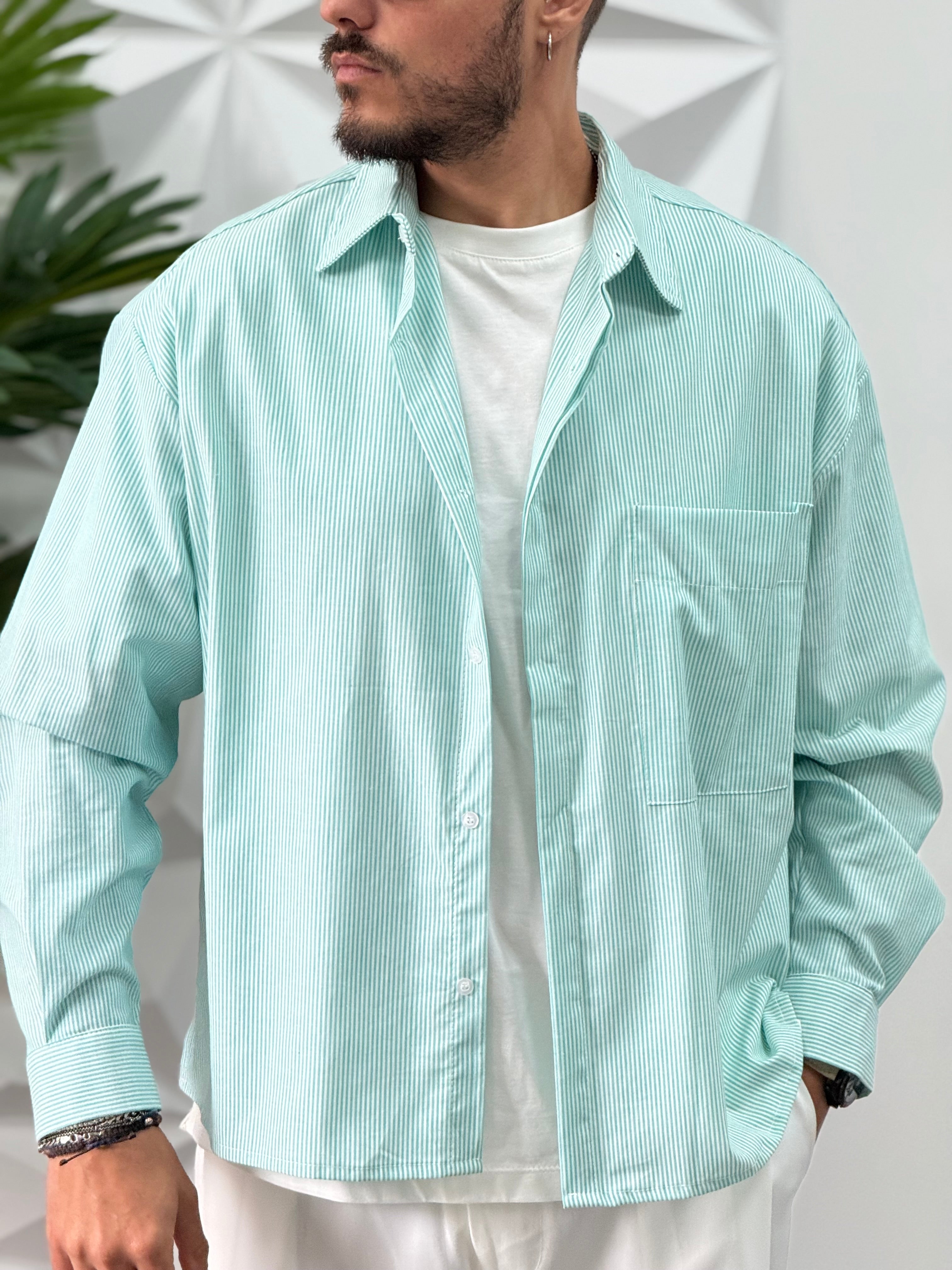 CAMICIA OVER RIGATA Acquamarina NEW JOB BRAND