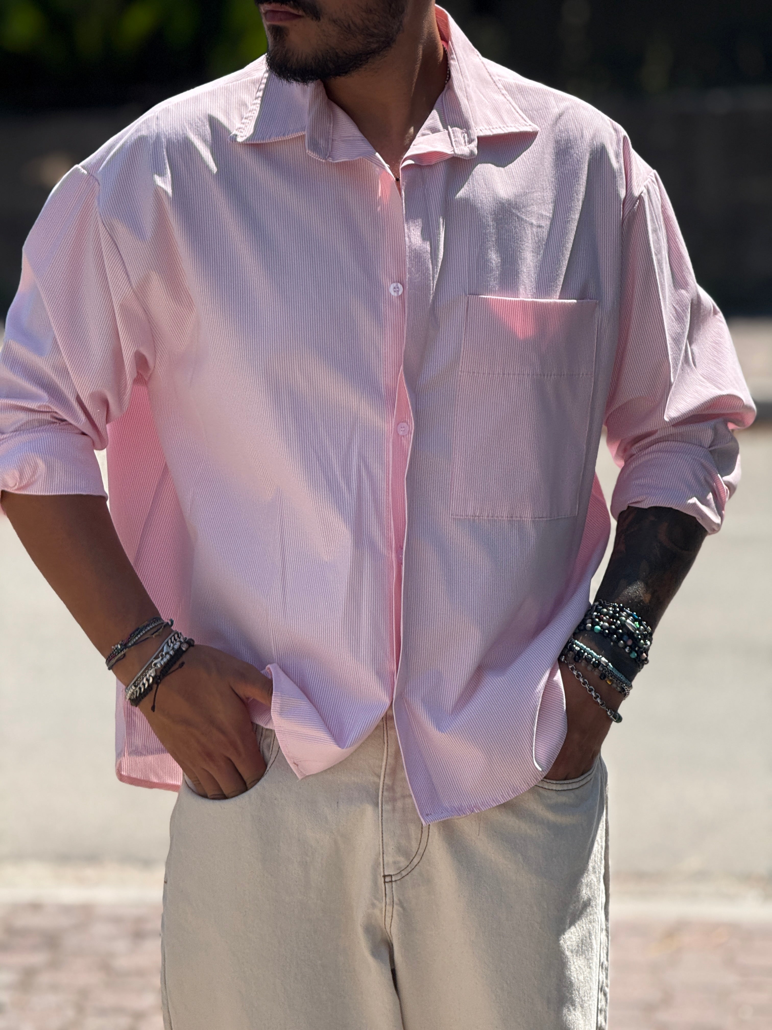 CAMICIA RIGATA OVERSIZE ROSA ANTICO  NEW JOB BRAND