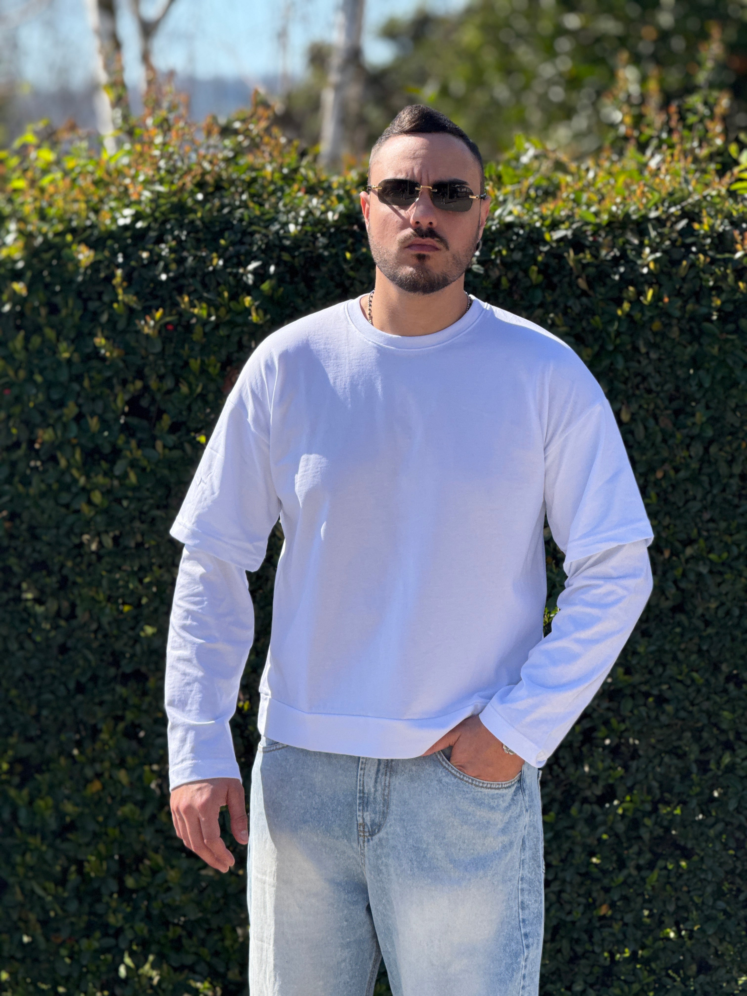 SHIRT DOPPIA MANICA OVER BIANCA NEW JOB BRAND