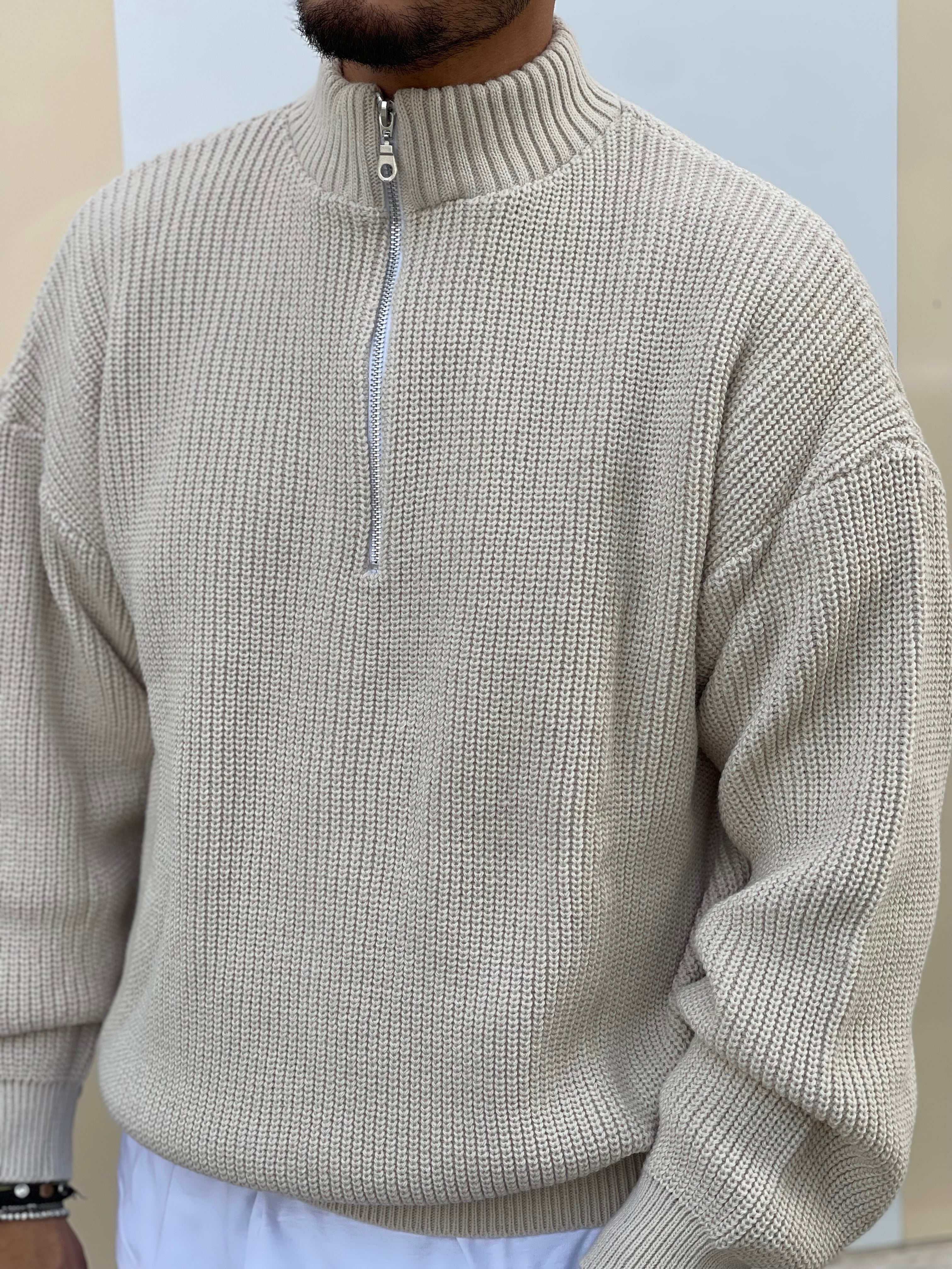 PULLOVER MEZZOCOLLO ZIP  BEIGE NEW JOB BRAND