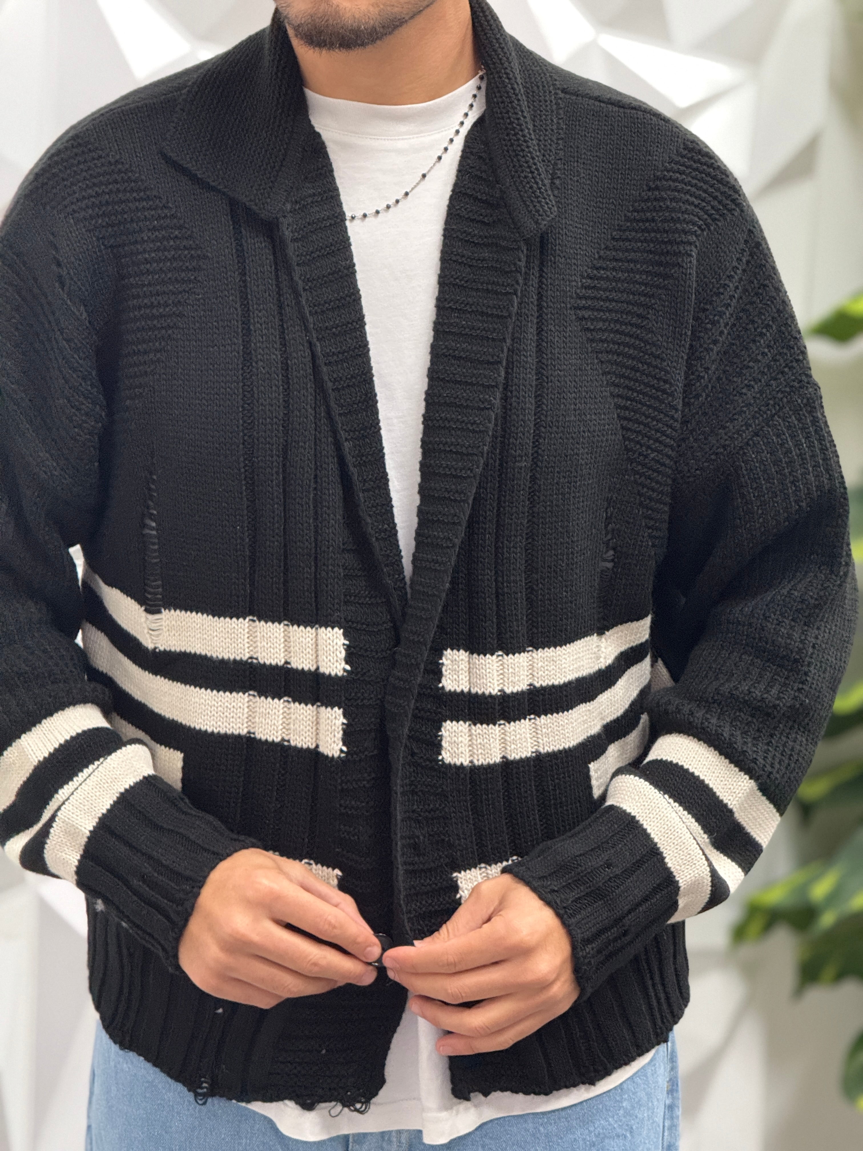 CARDIGAN NERO SFRANGIATO NEW JOB BRAND