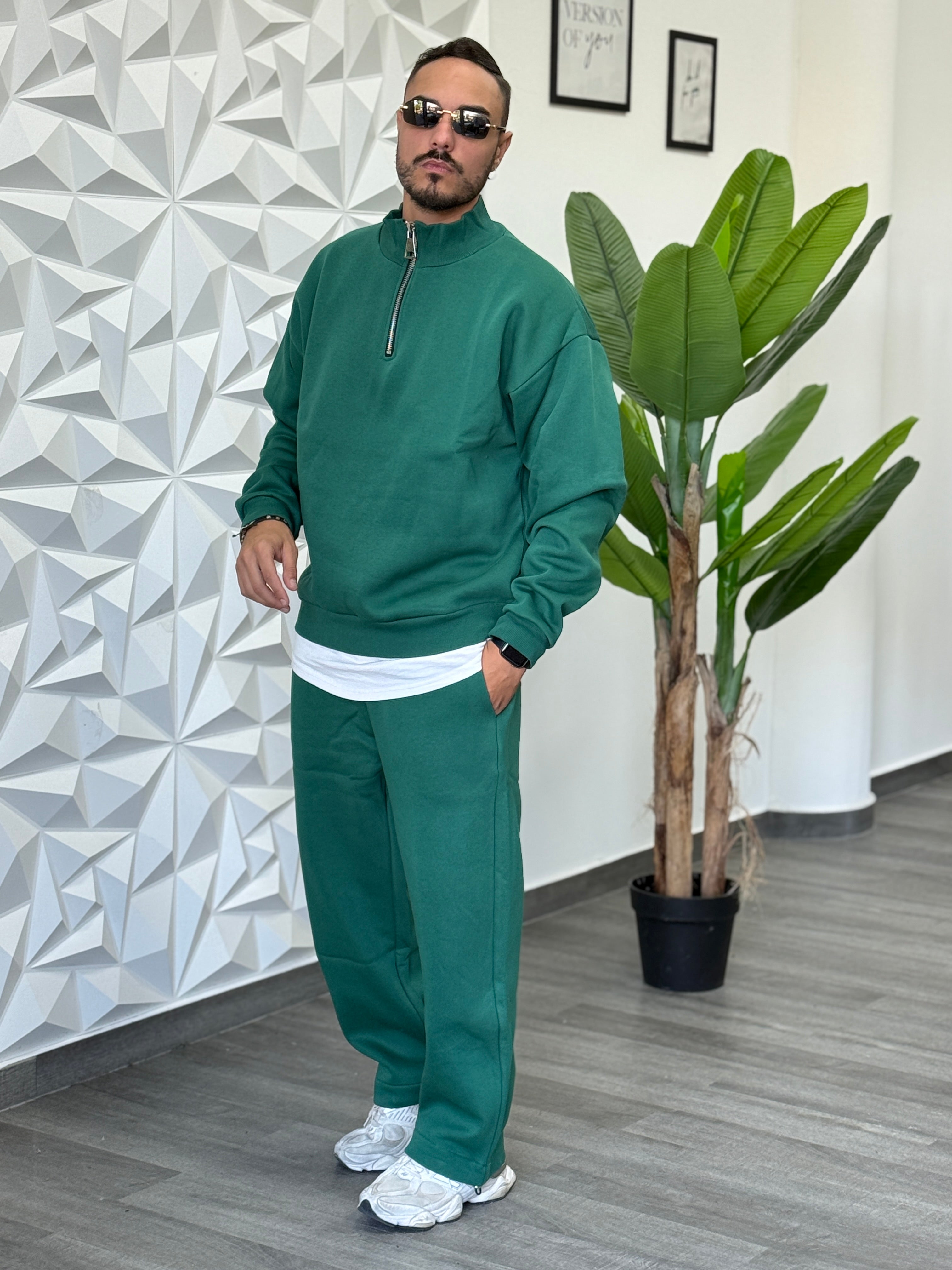 Coordinato tuta MEZZAZIP  VERDE BOSCO  New Job Brand