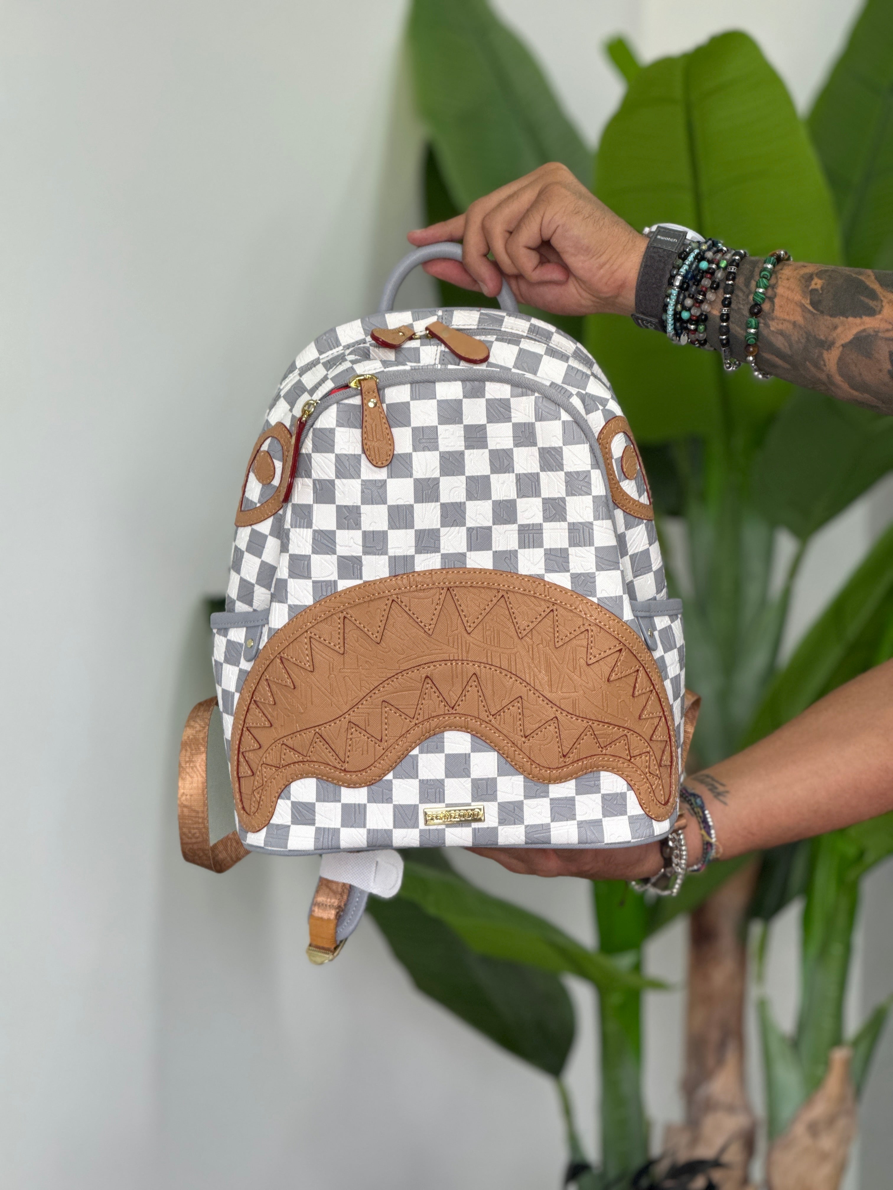 EMBOSSED CREAM CHECK SAVAGE BACKPACK