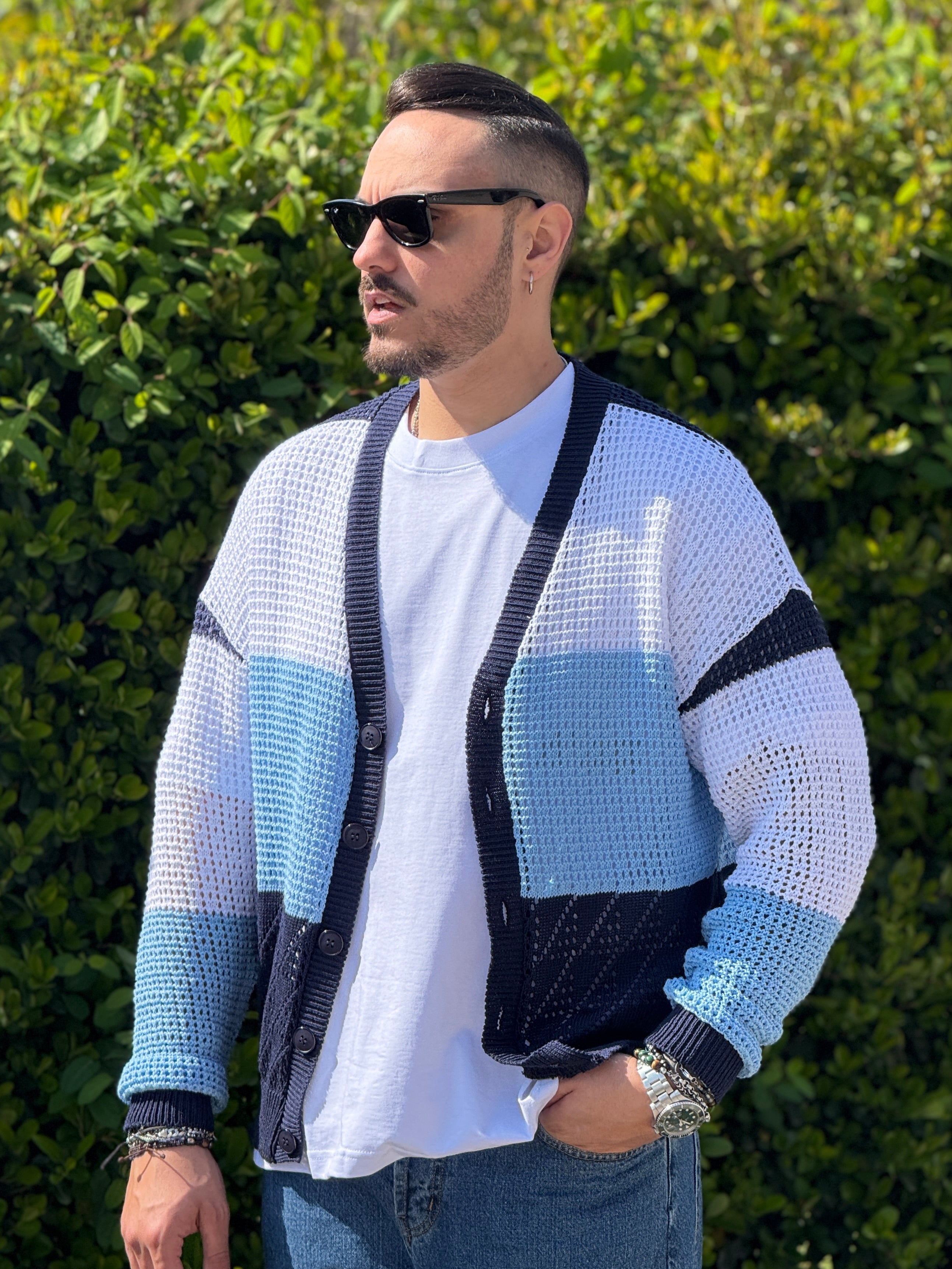 Cardigan fasciato  over New Job Brand