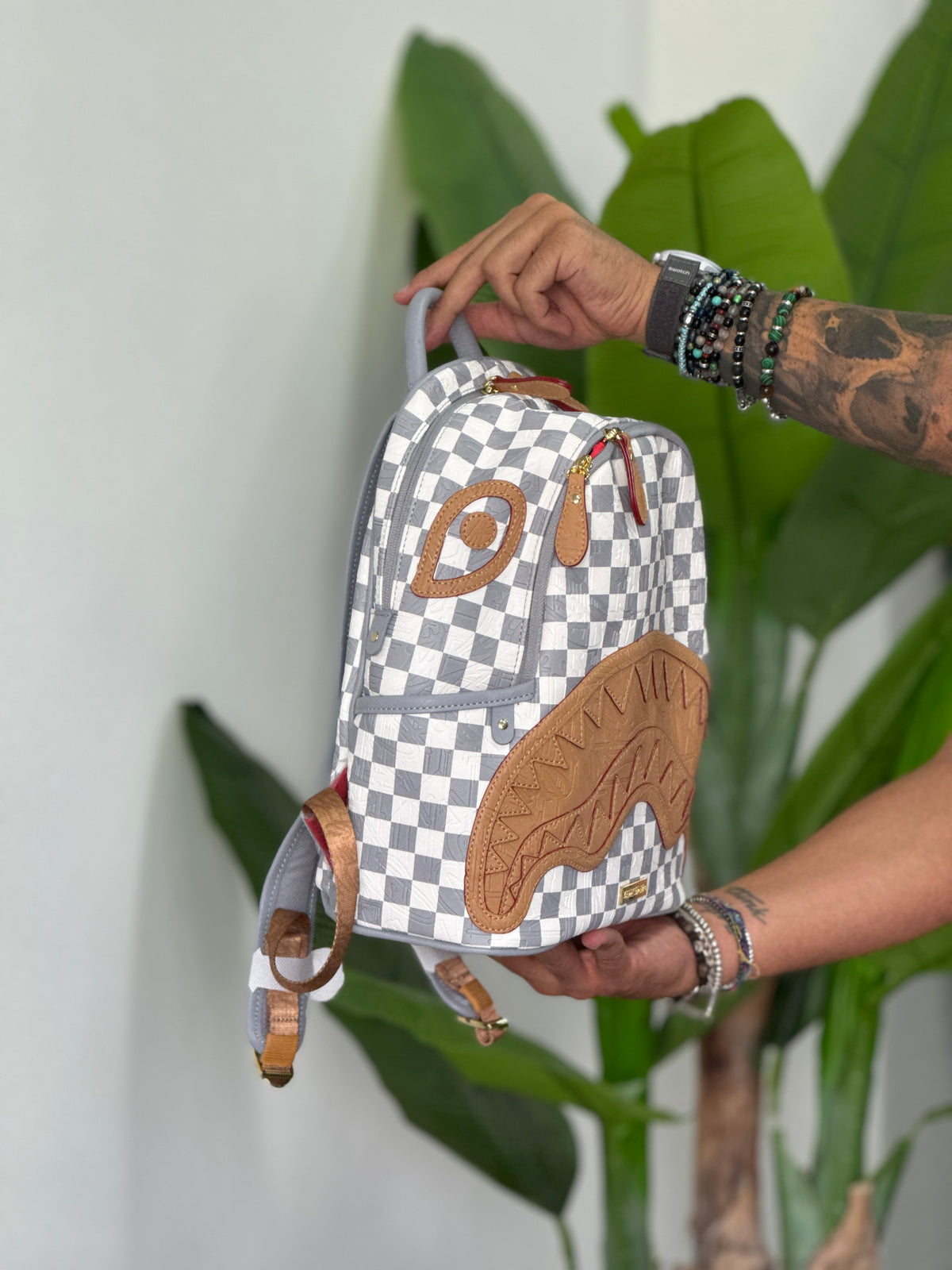 EMBOSSED CREAM CHECK SAVAGE BACKPACK