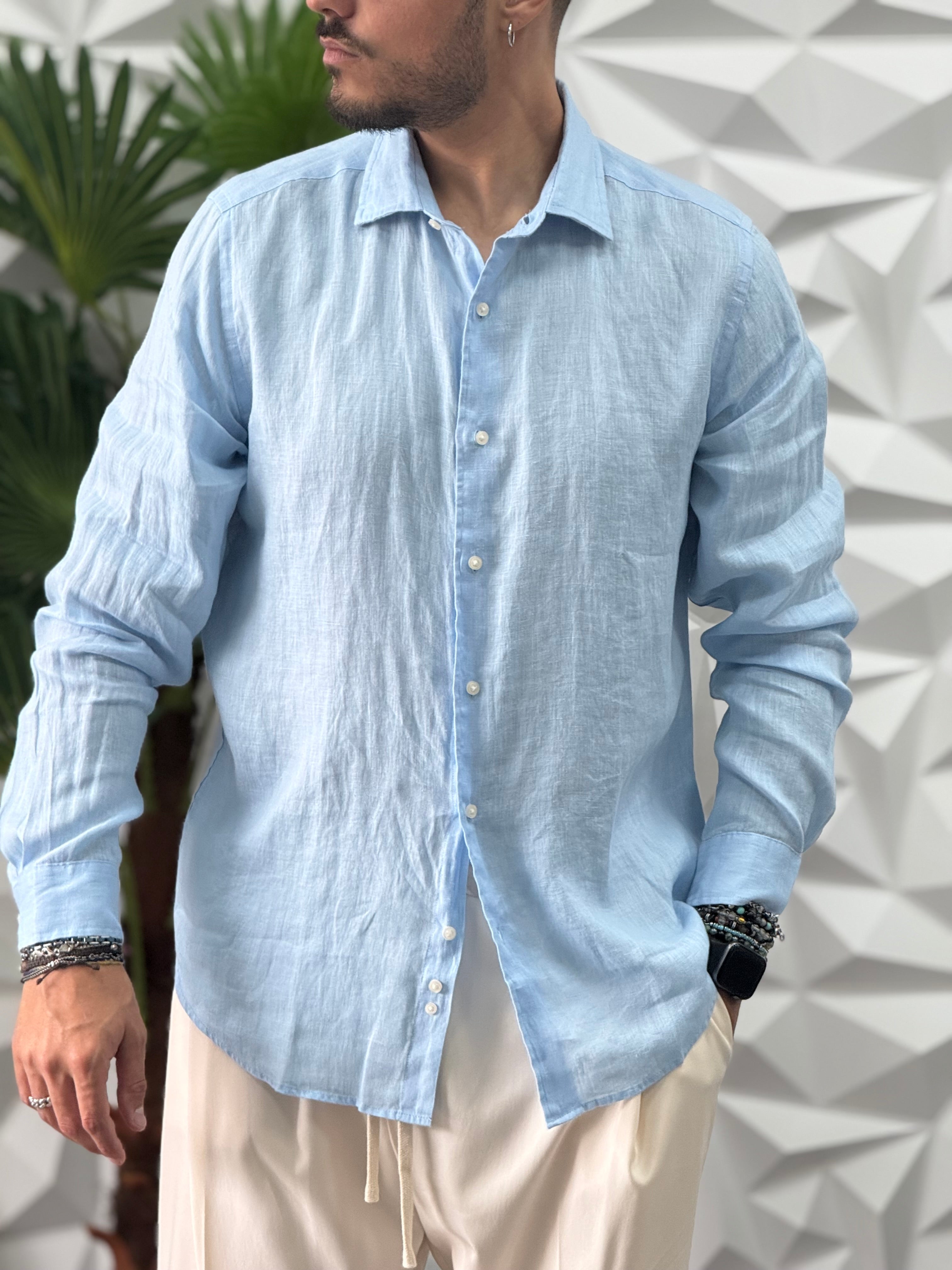 CAMICIA IN LINO CELESTE