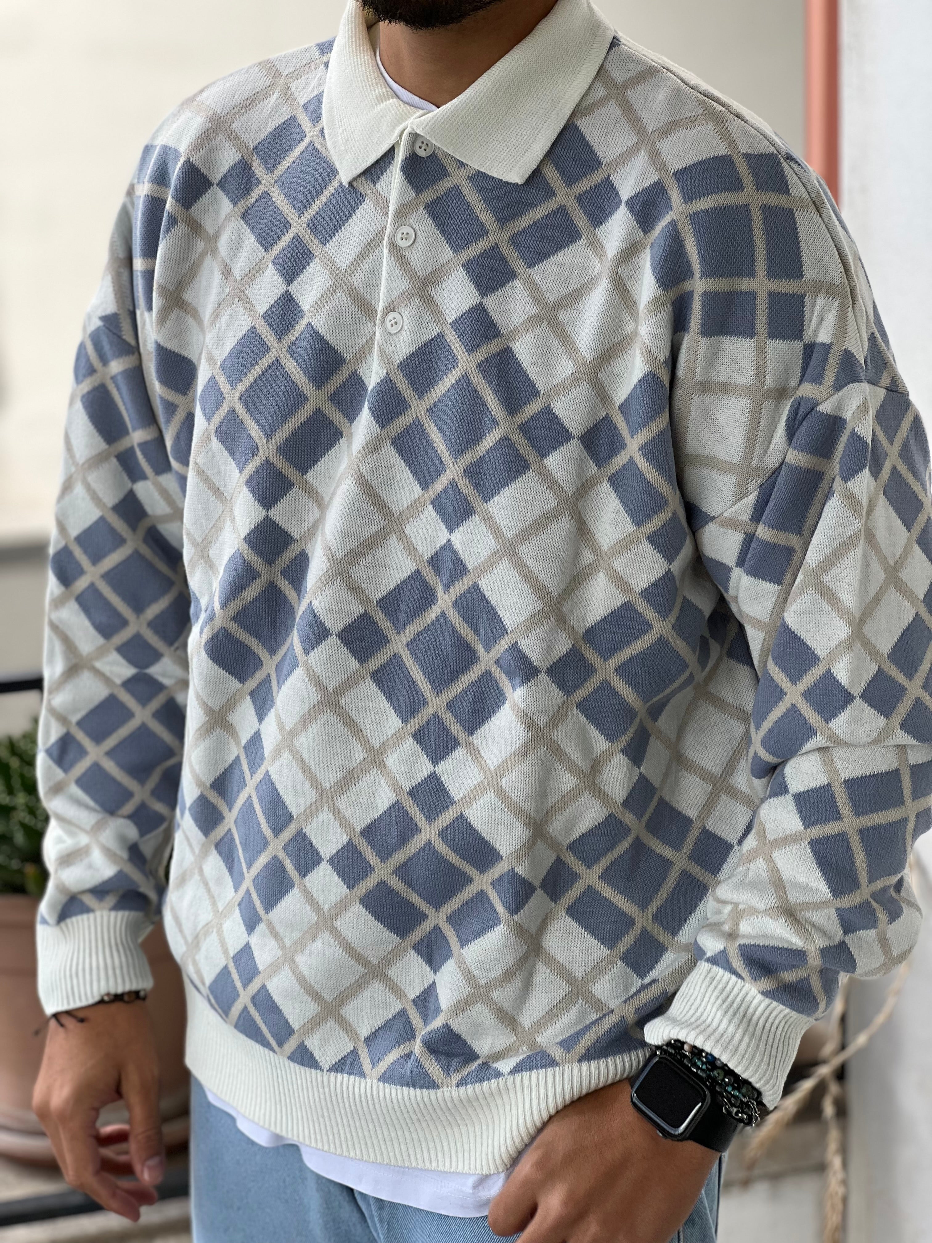 POLO OVERSIZE ROMBO CELESTE