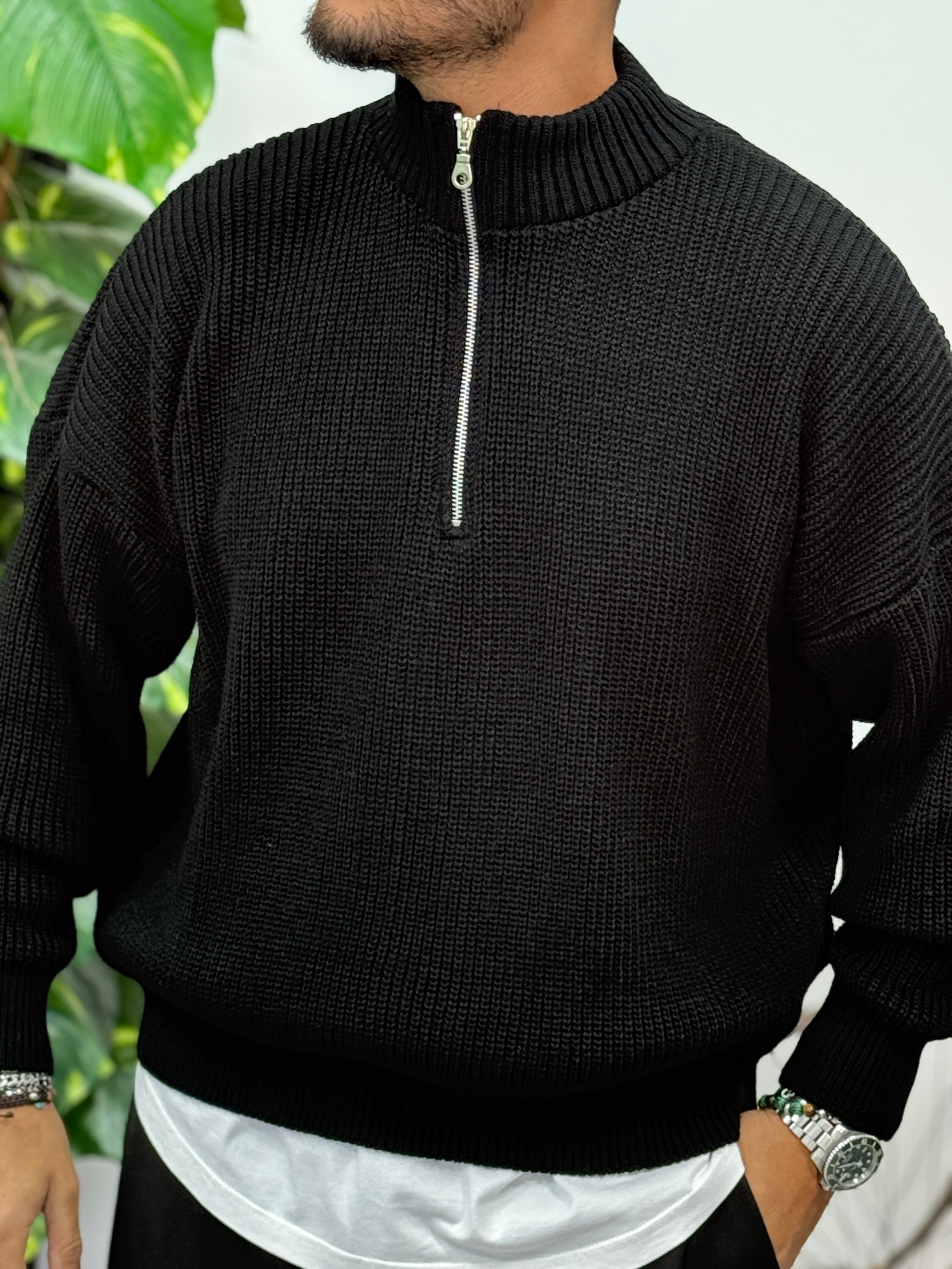 PULLOVER OVERSIZE MEZZA ZIP NERO  NEW JOB BRAND