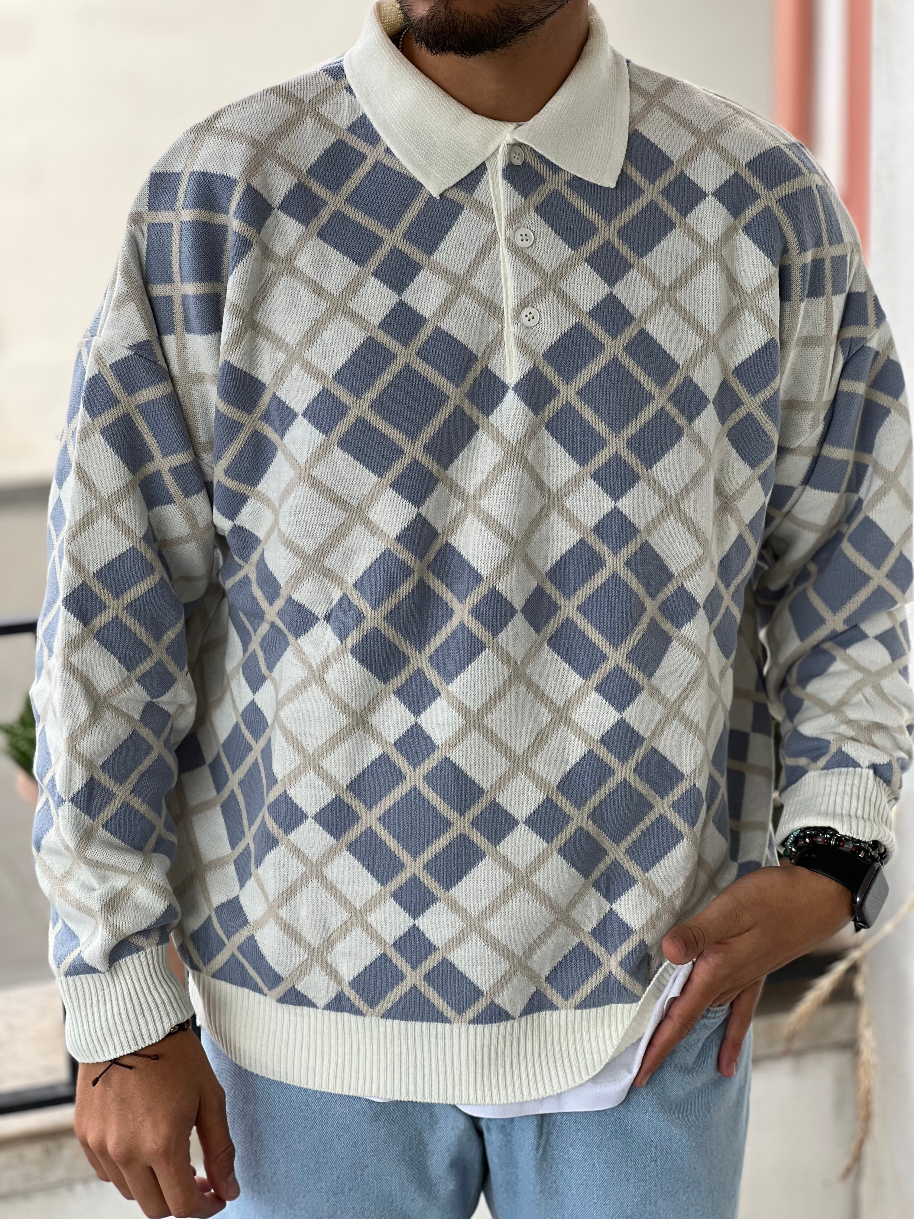 POLO OVERSIZE ROMBO CELESTE