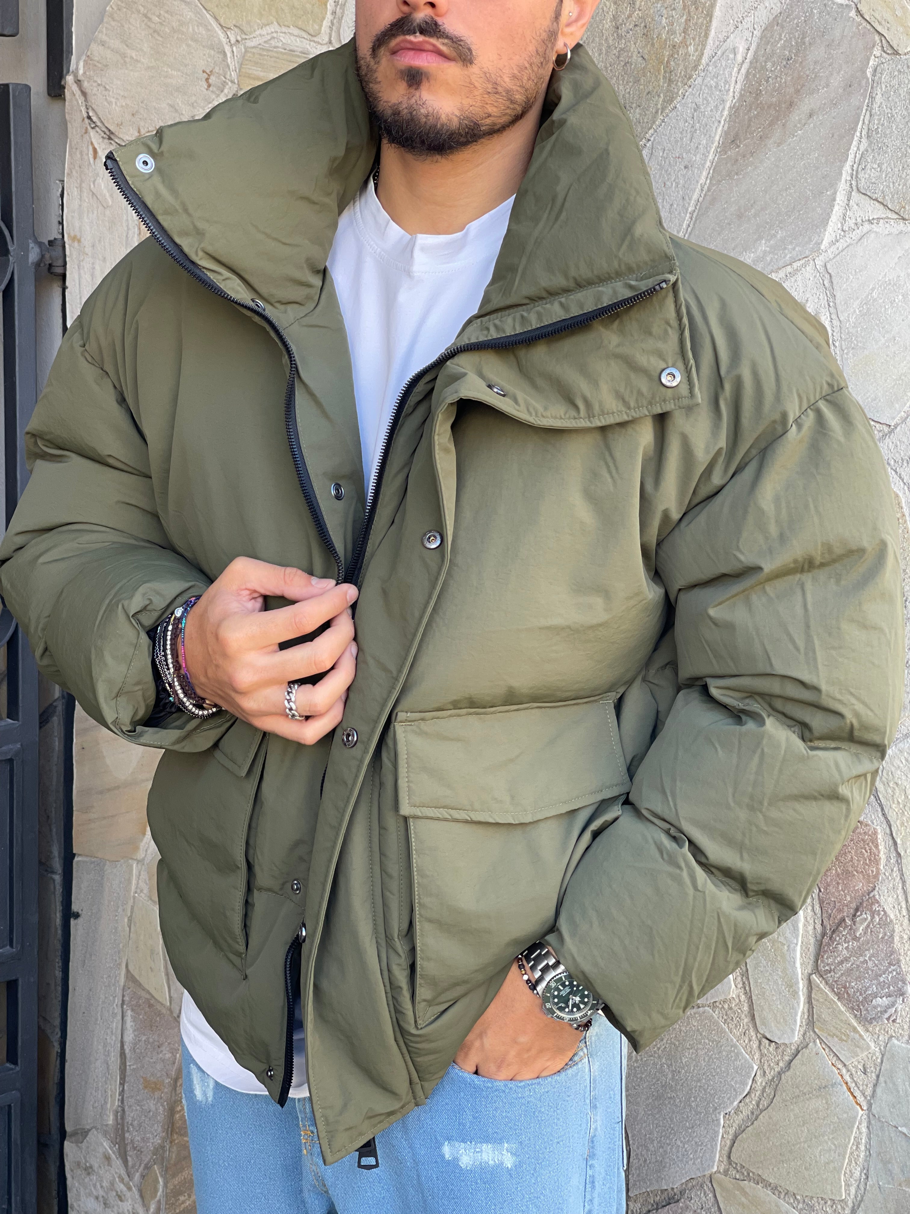 BOMBER PUFF VERDE MILITARE NEW JOB BRAND