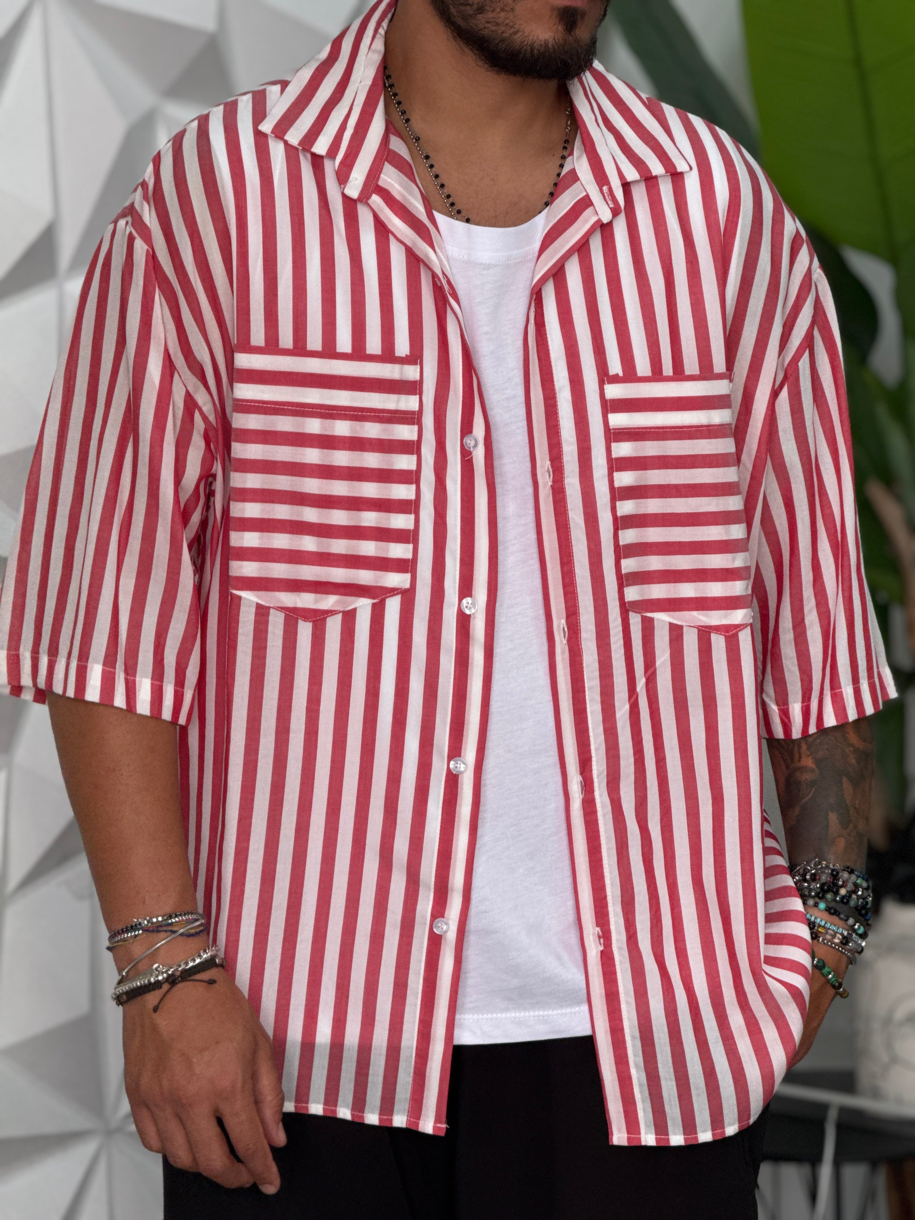 CAMICIA OVERSIZE ROSSAMEZZA MANICA RIGATA  NEW JOB BRAND