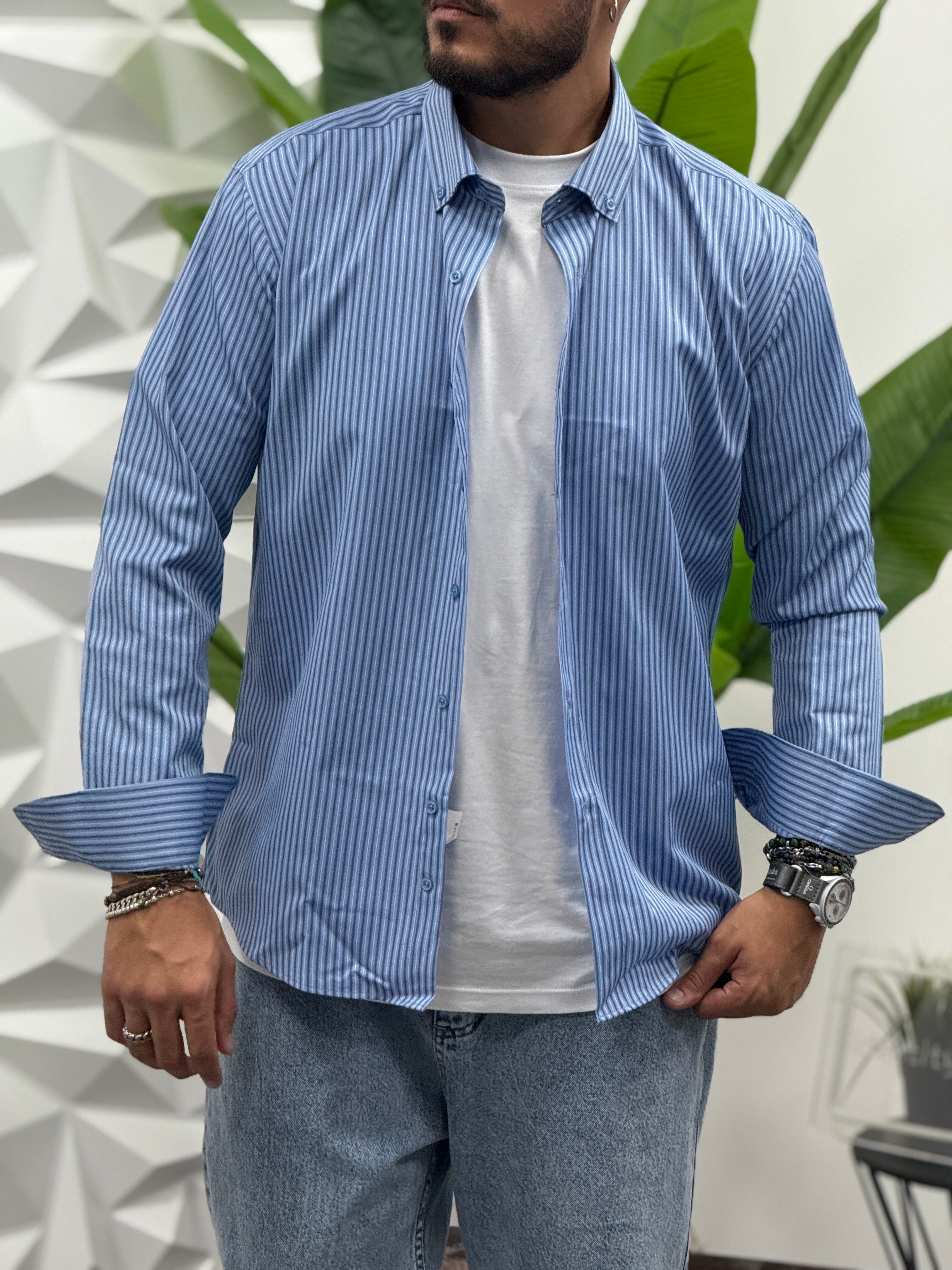 CAMICIA BASE CELESTE 3 RIGHE REVAME