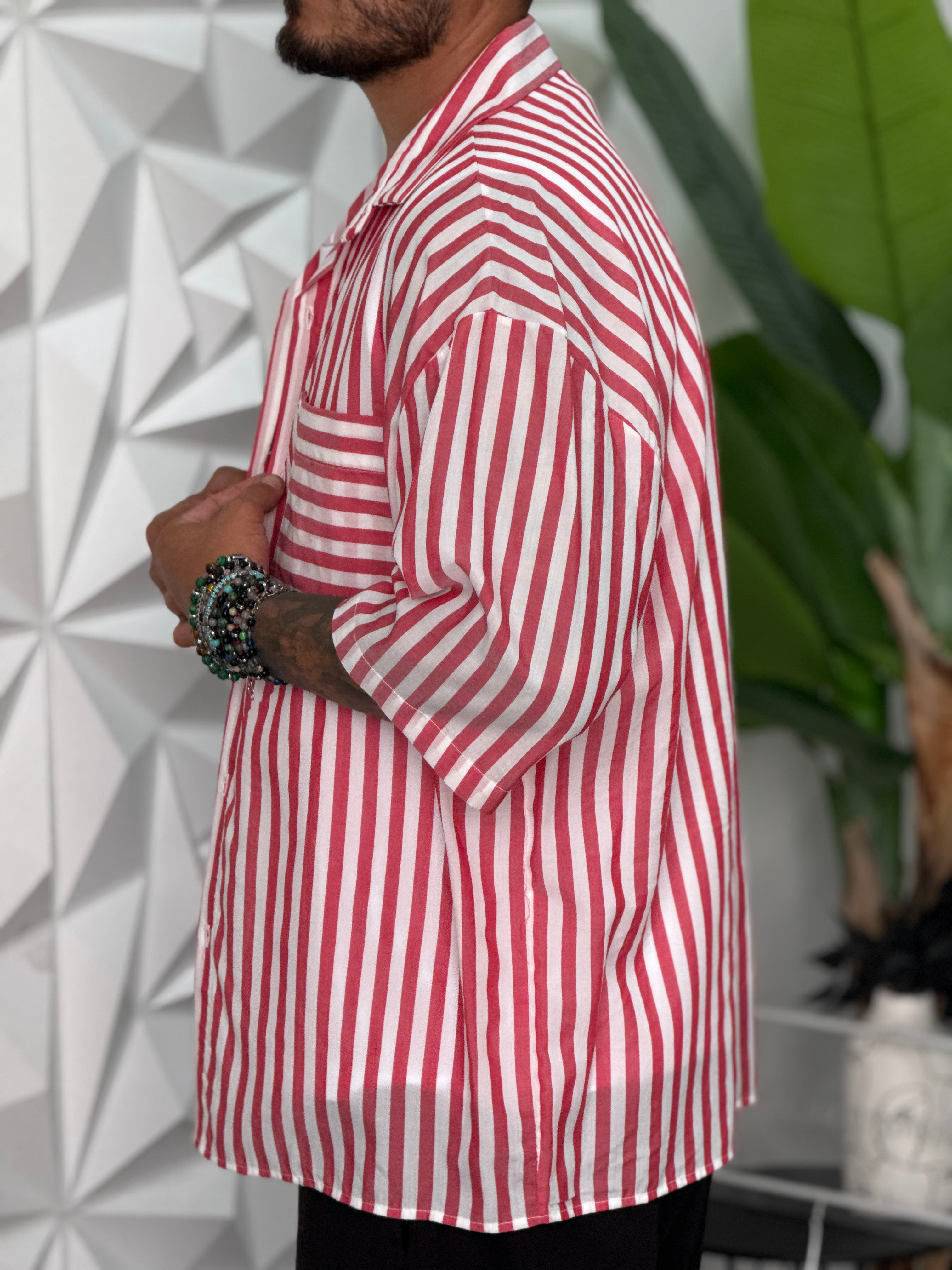 CAMICIA OVERSIZE ROSSAMEZZA MANICA RIGATA  NEW JOB BRAND