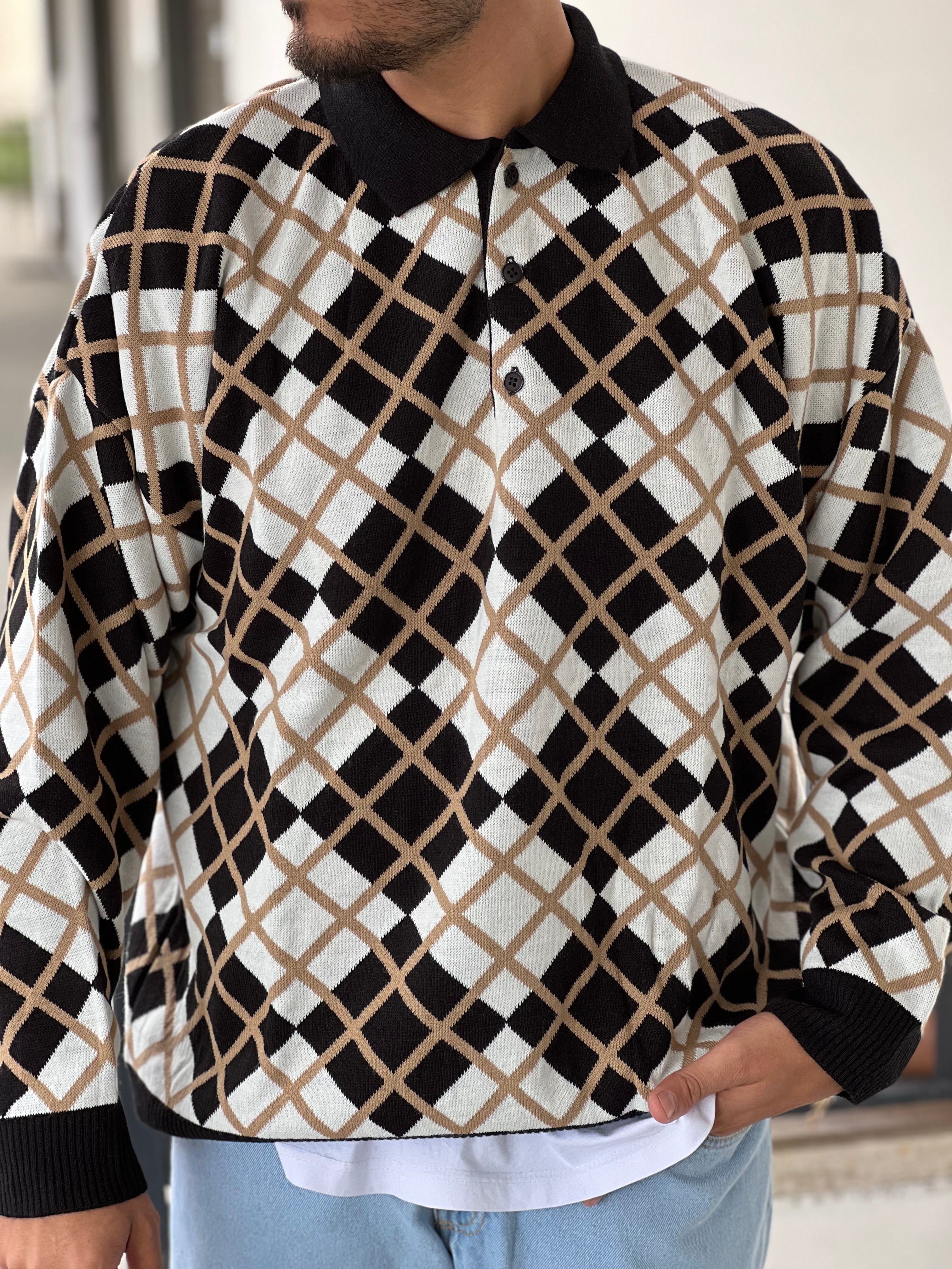 POLO OVERSIZE ROMBO NERO