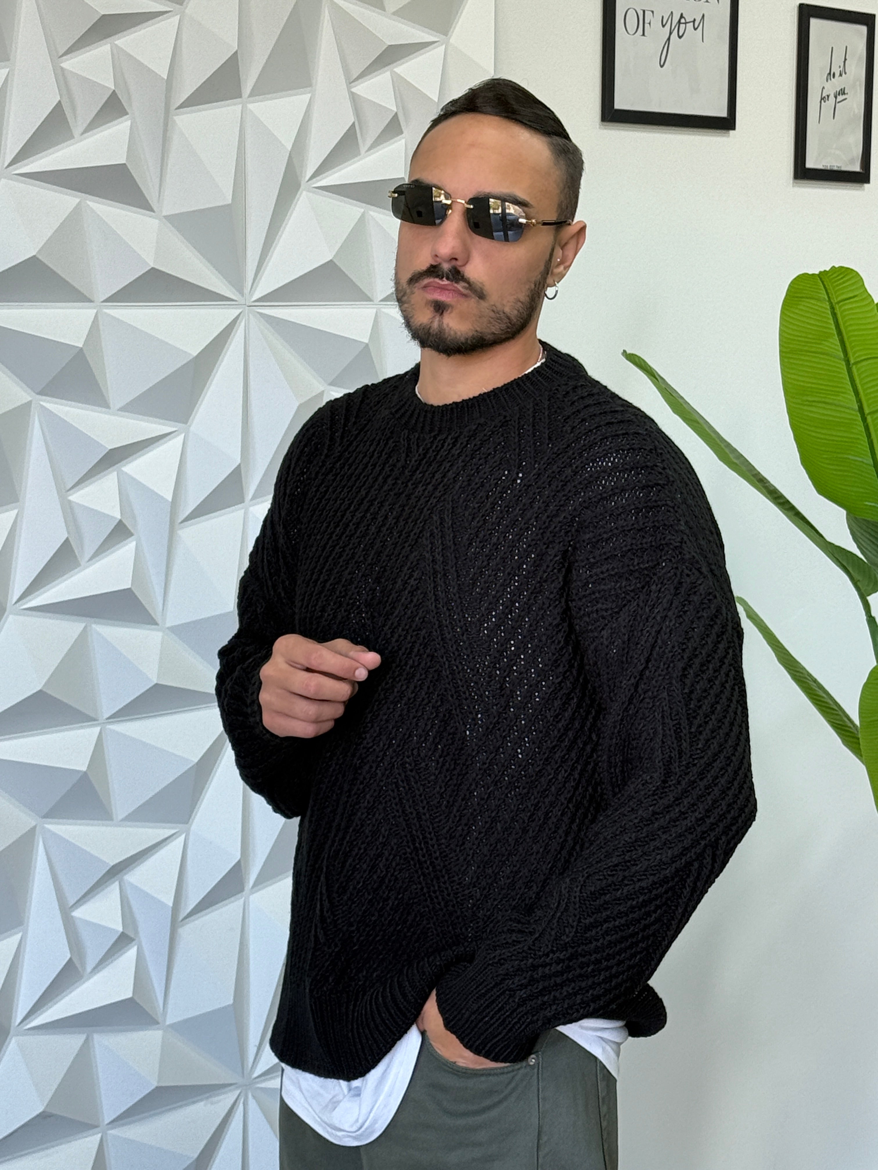 PULLOVER OVERSIZE TRAMA NERO  NEW JOB BRAND