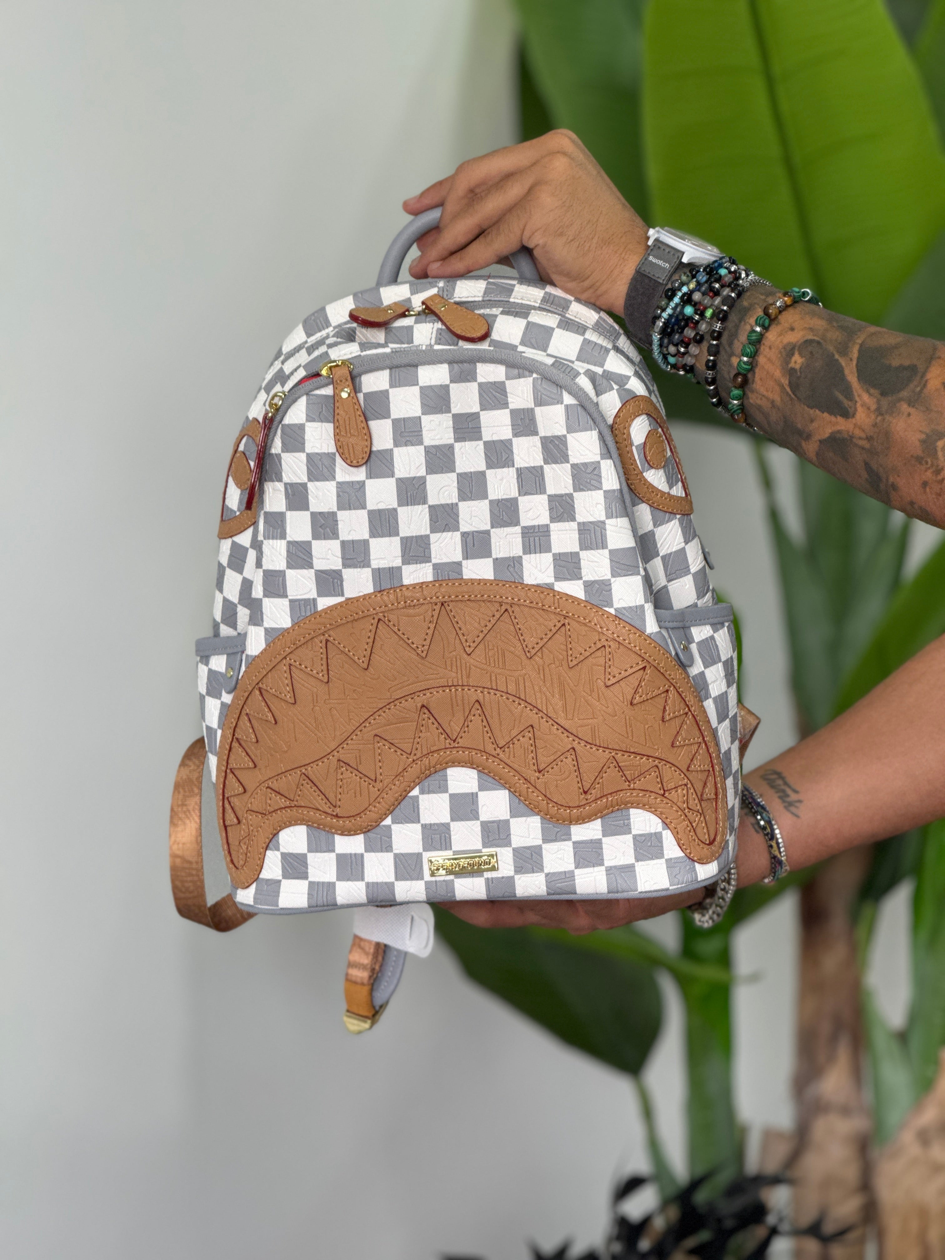 EMBOSSED CREAM CHECK SAVAGE BACKPACK