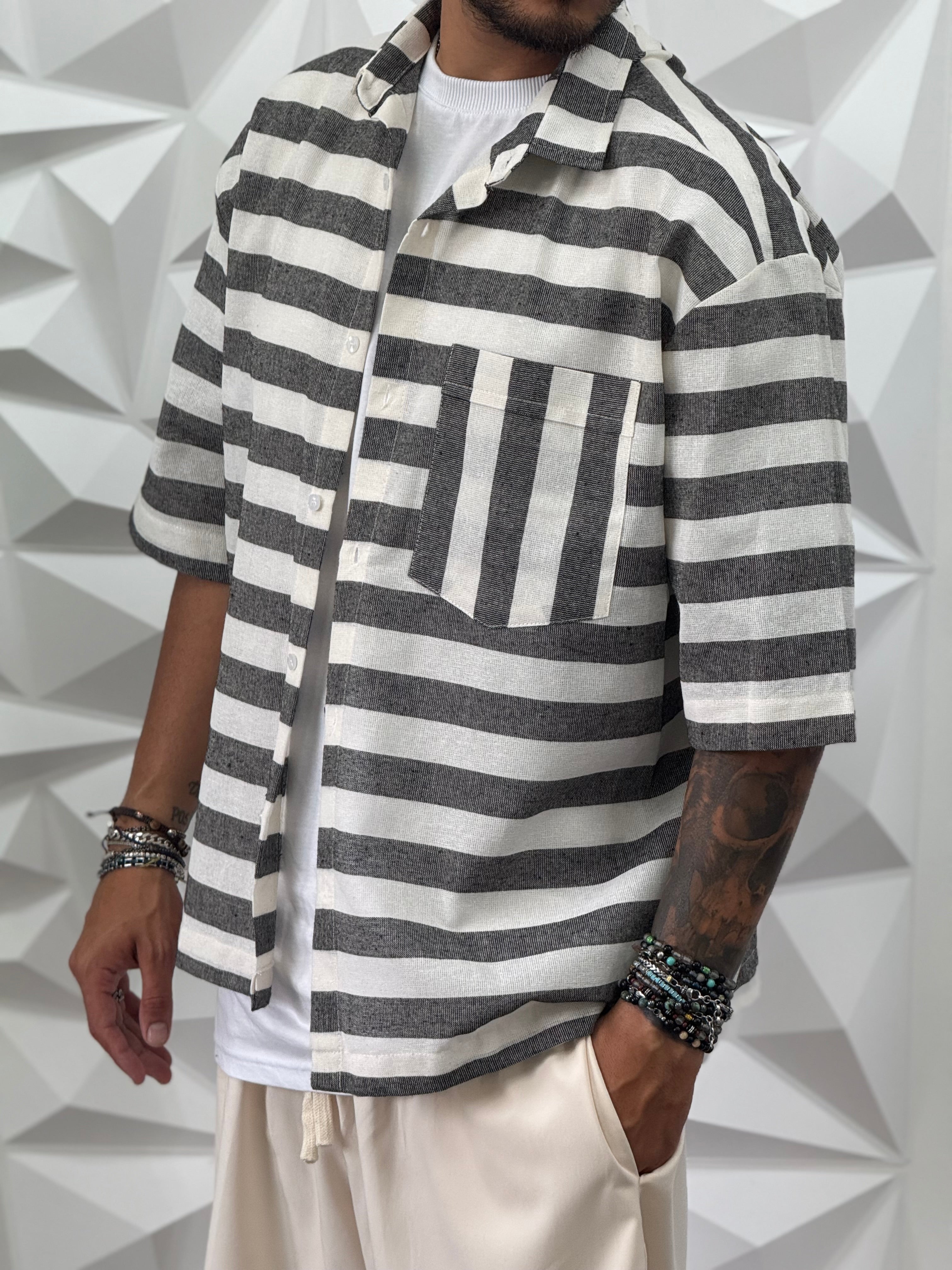 CAMICIA OVER RIGA NERA TASCONE NEW JOB BRAND