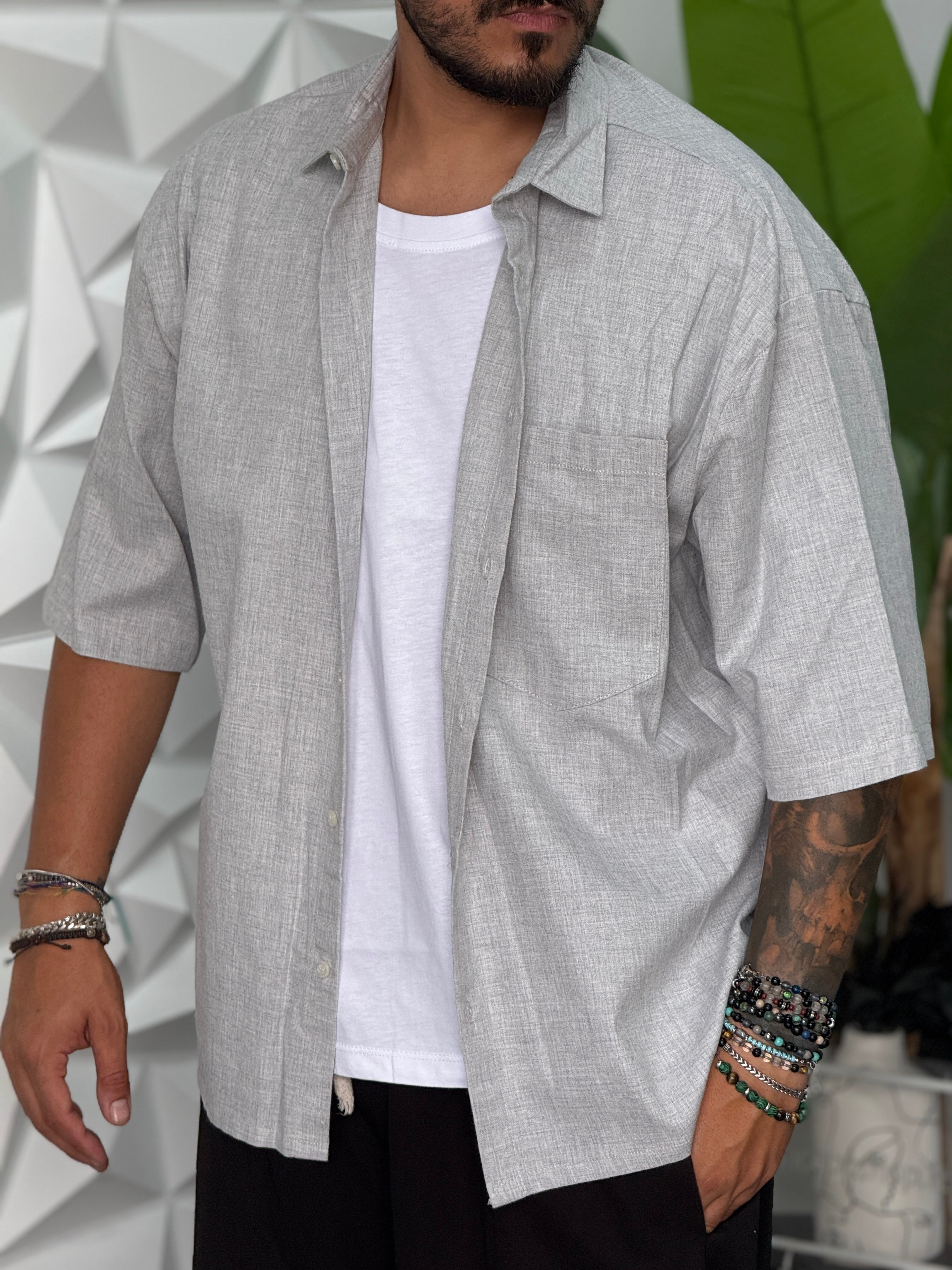 CAMICIA OVERSIZE MEZZA MANICA  MANICA PERLA  NEW JOB BRAND