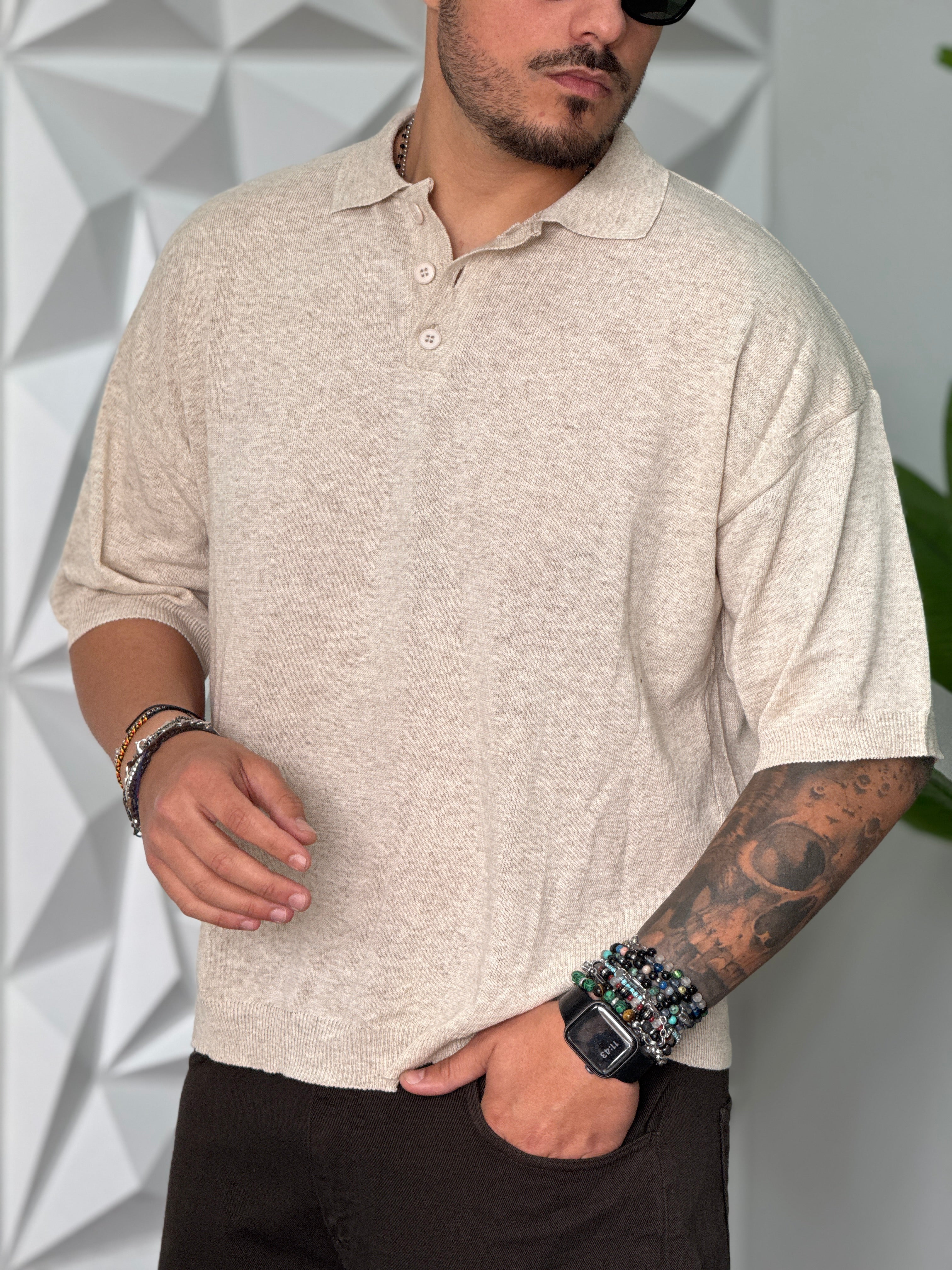 POLO CROPPED IN FILO BEIGE  NEW JOB BRAND